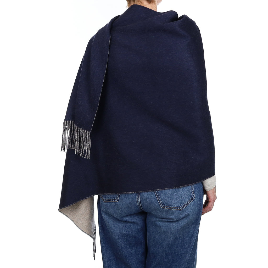 Brand New Scottish Midnight Blue and Fawn Luxury Woven Cashmere Wrap