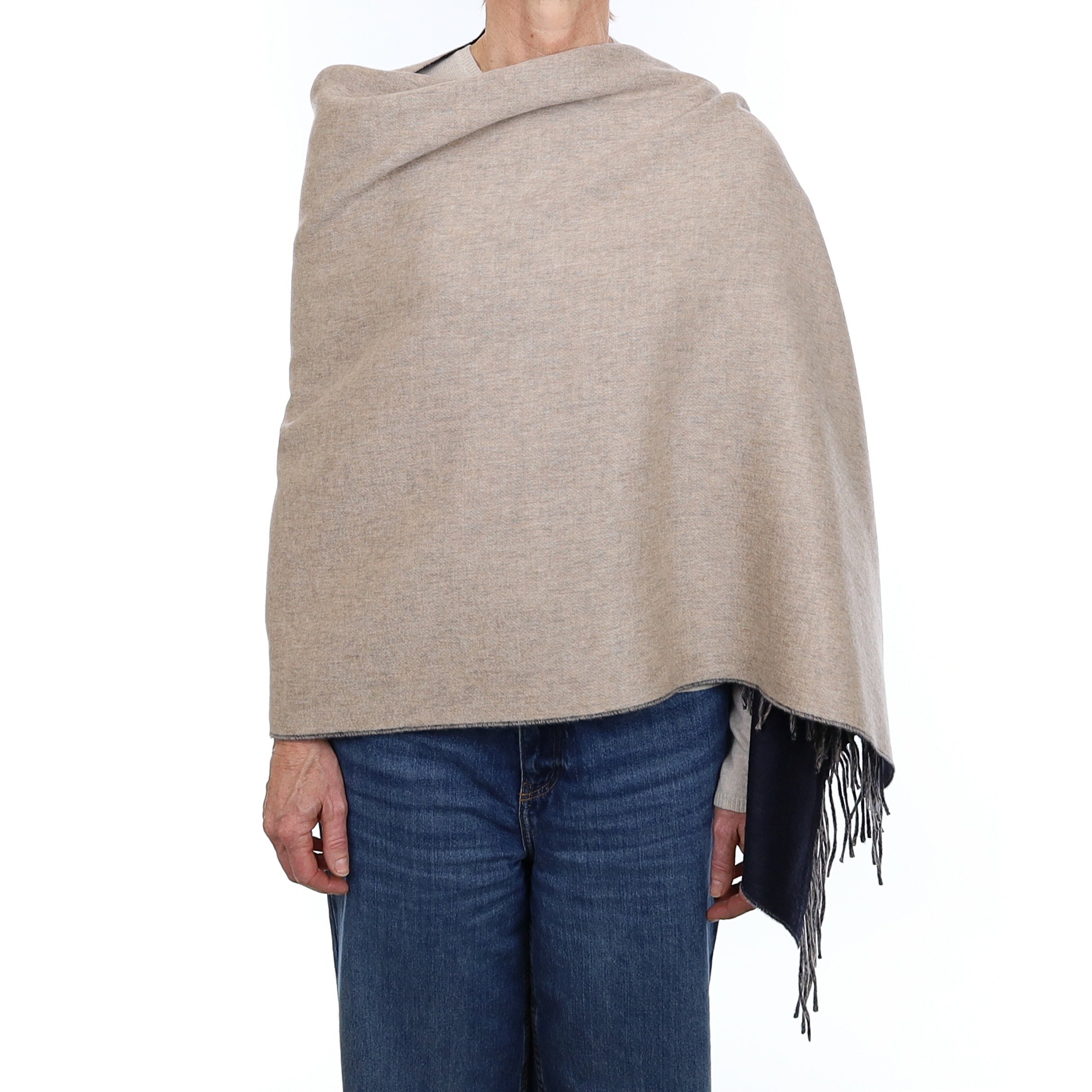 Brand New Scottish Midnight Blue and Fawn Luxury Woven Cashmere Wrap
