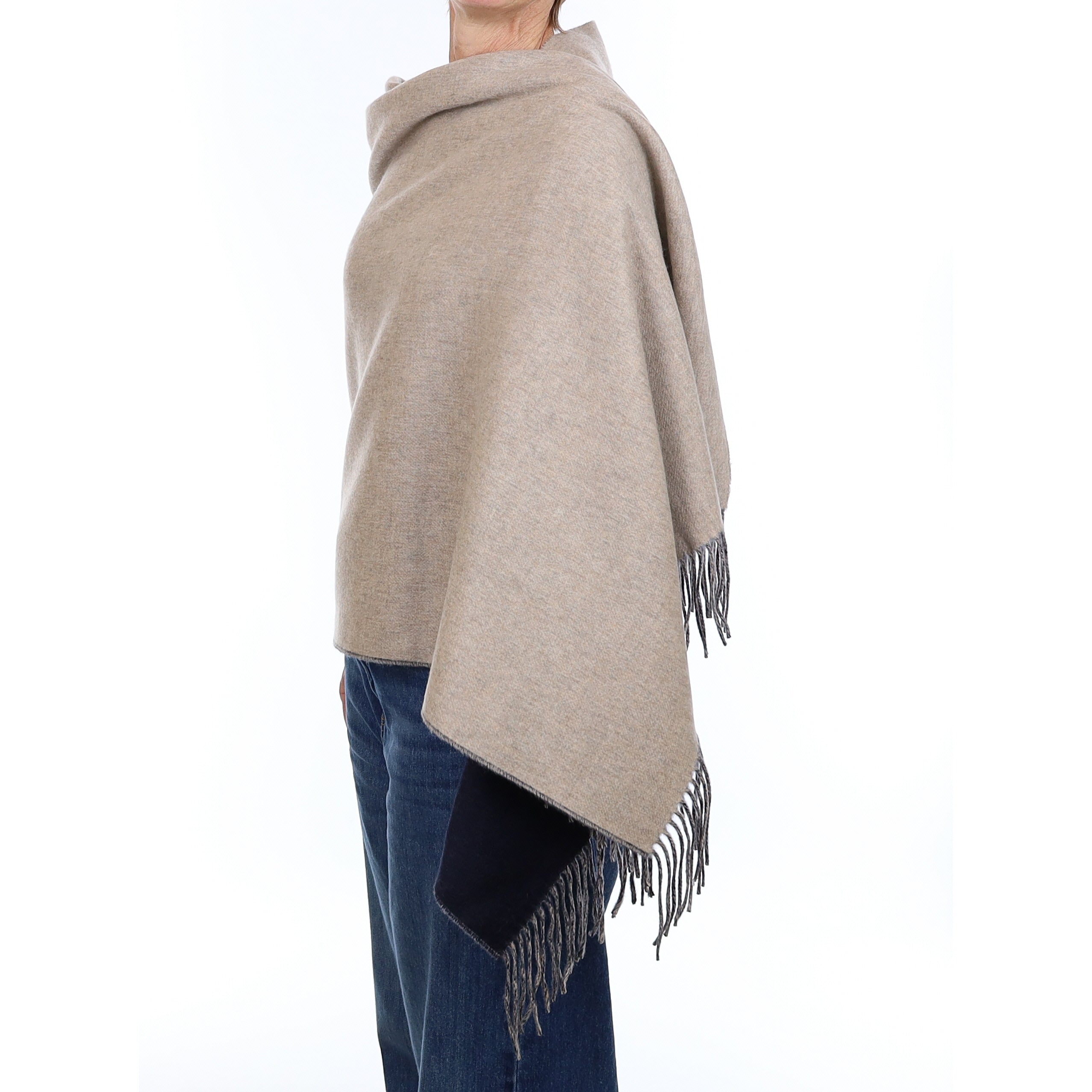 Brand New Scottish Midnight Blue and Fawn Luxury Woven Cashmere Wrap
