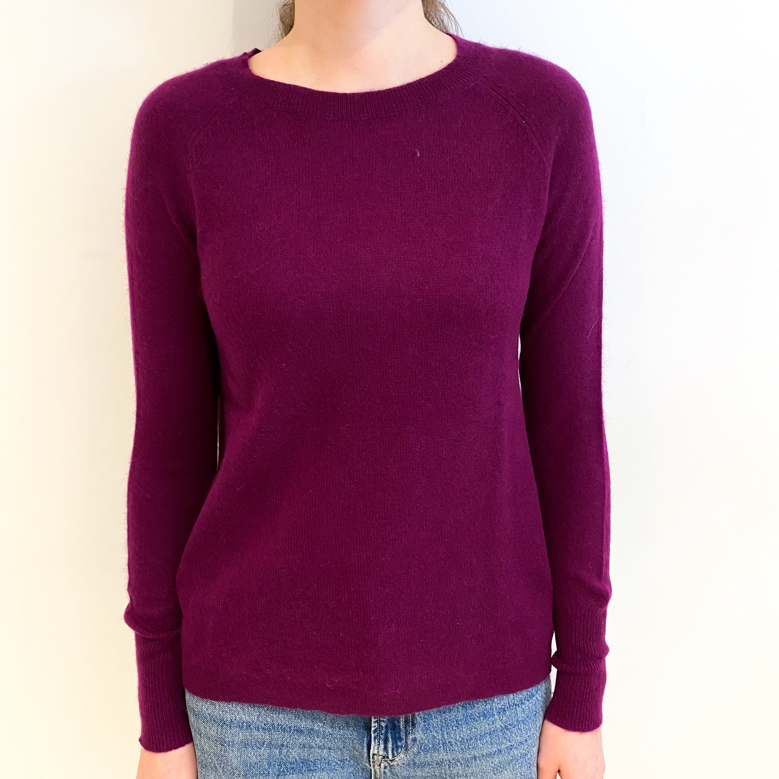 Plum Purple Cashmere Crew Neck Jumper Extra Small