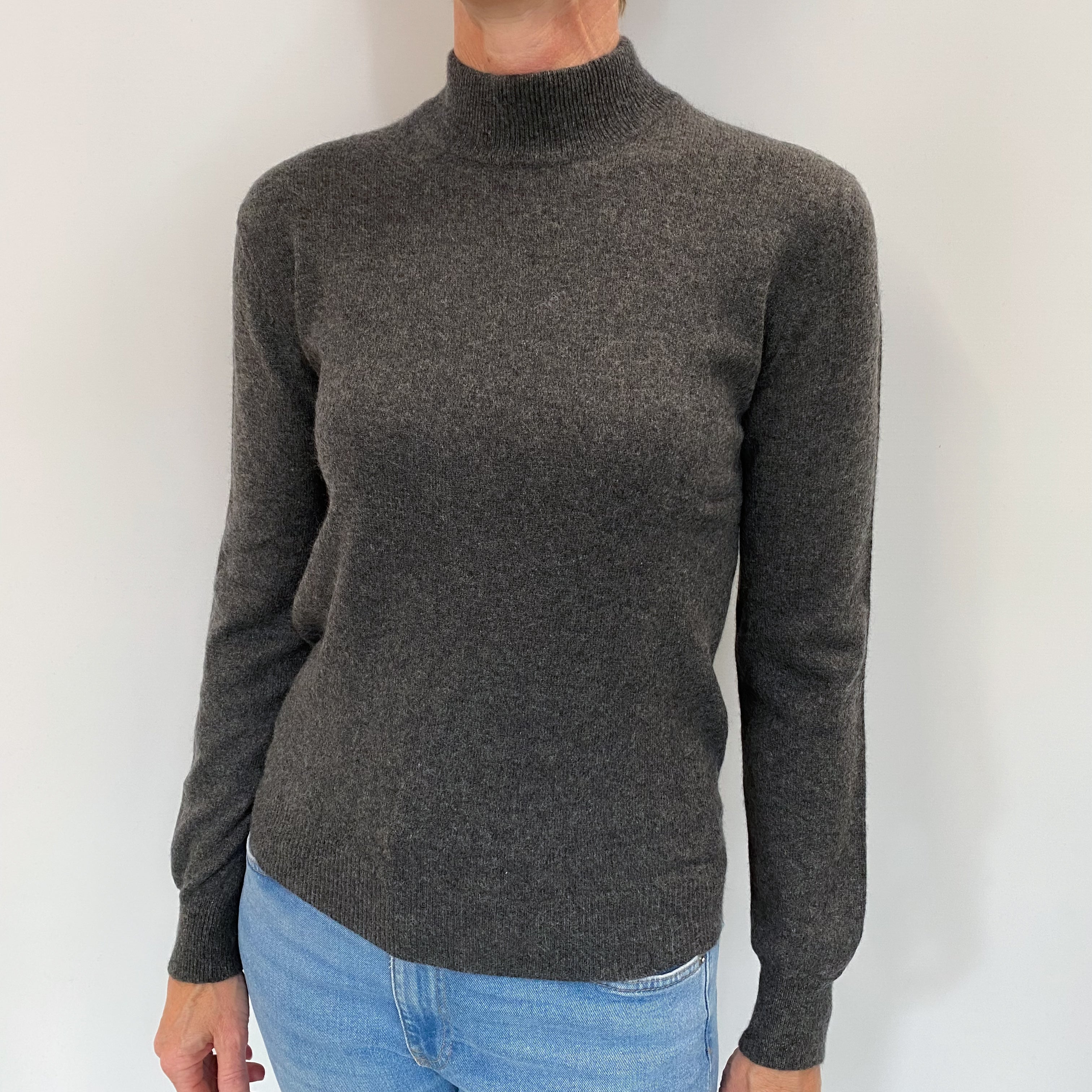 Charcoal Grey Cashmere Turtle Neck Jumper Small