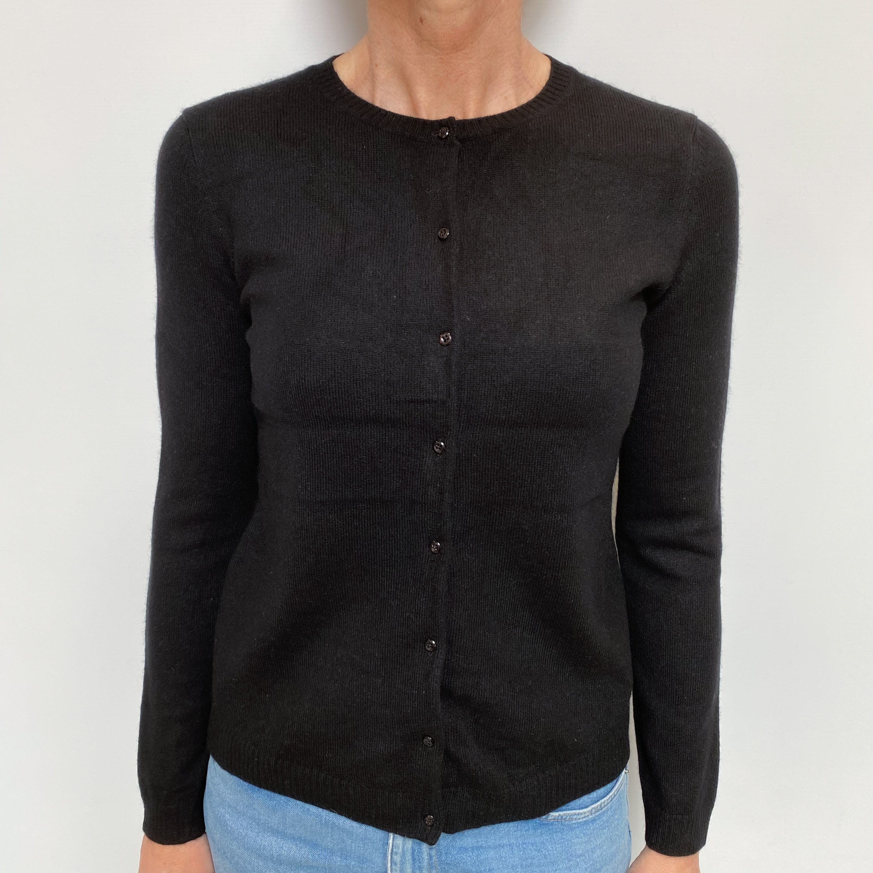Black Cashmere Crew Neck Cardigan Small