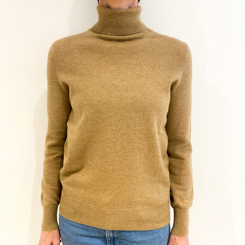Caramel Beige Cashmere Polo Neck Jumper Small