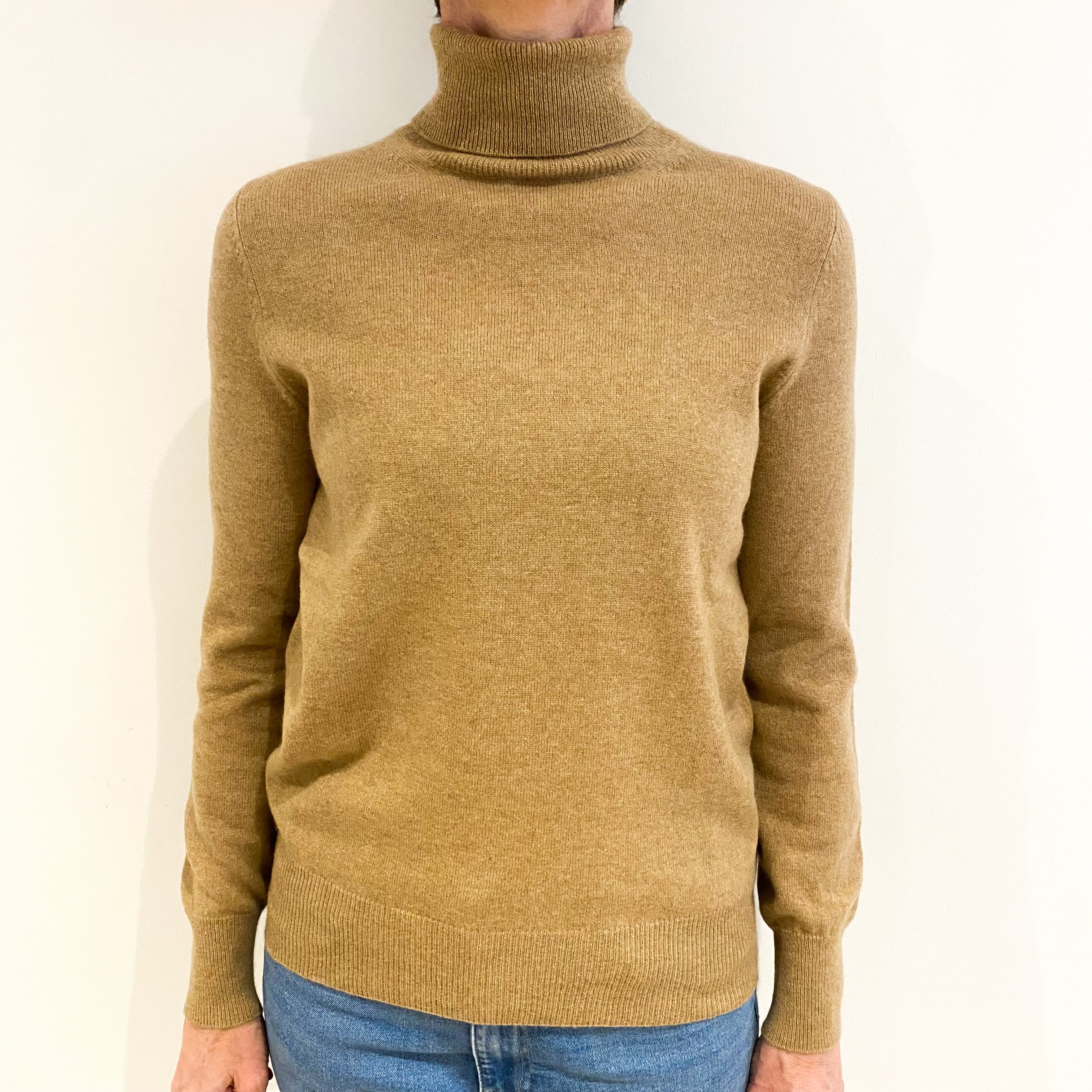 Caramel Beige Cashmere Polo Neck Jumper Small