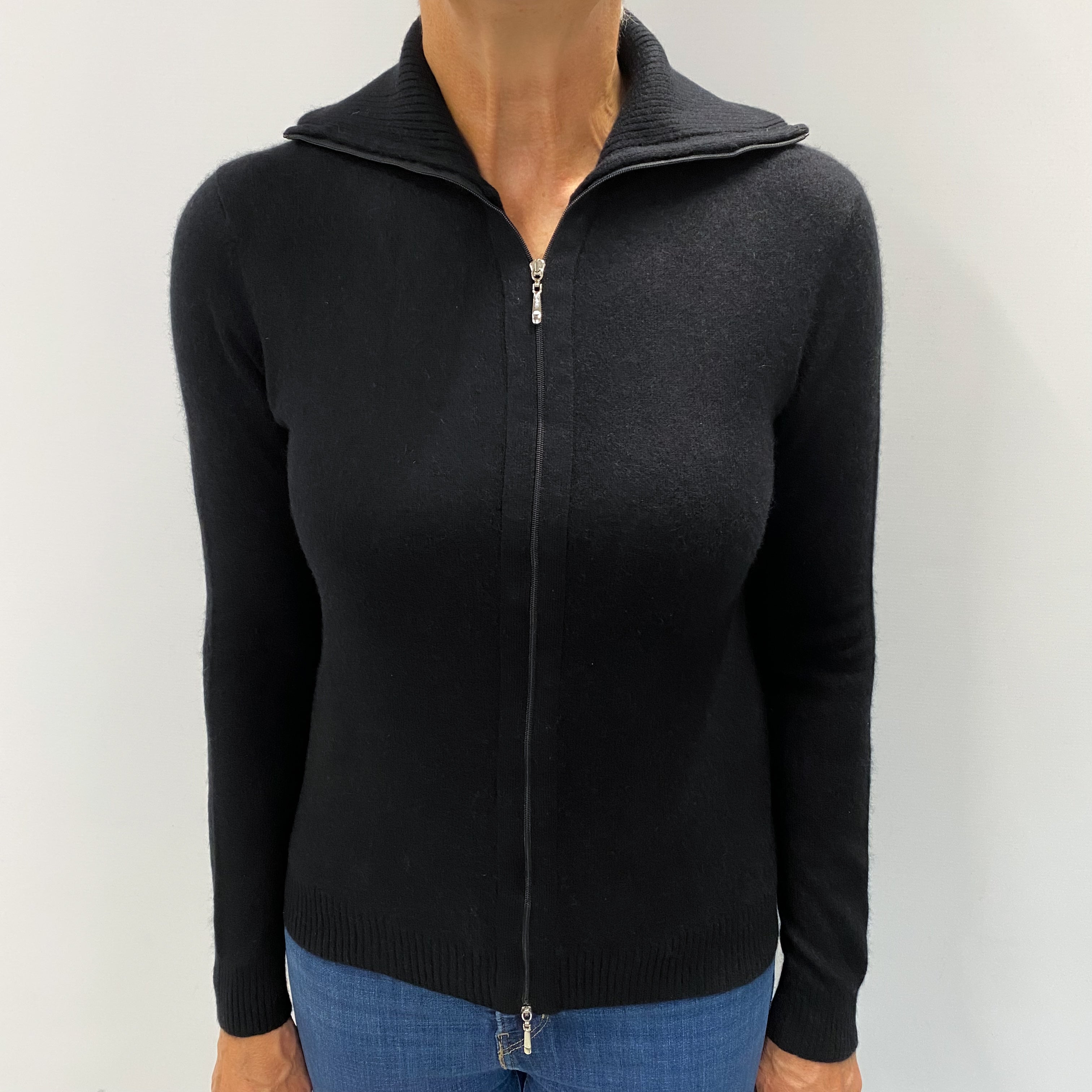Black Cashmere Zip Up Cardigan Medium