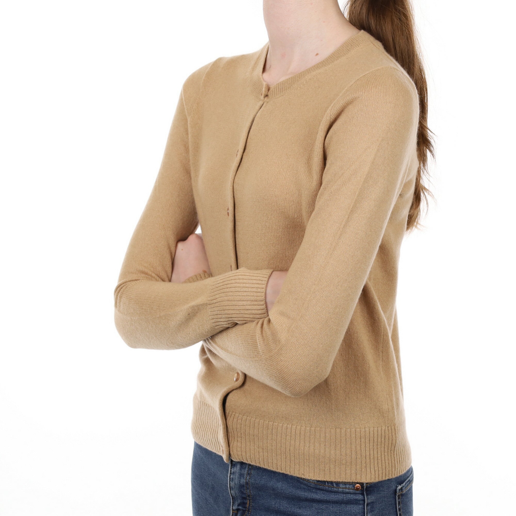 Caramel Brown Cashmere Crew Neck Cardigan Extra Small