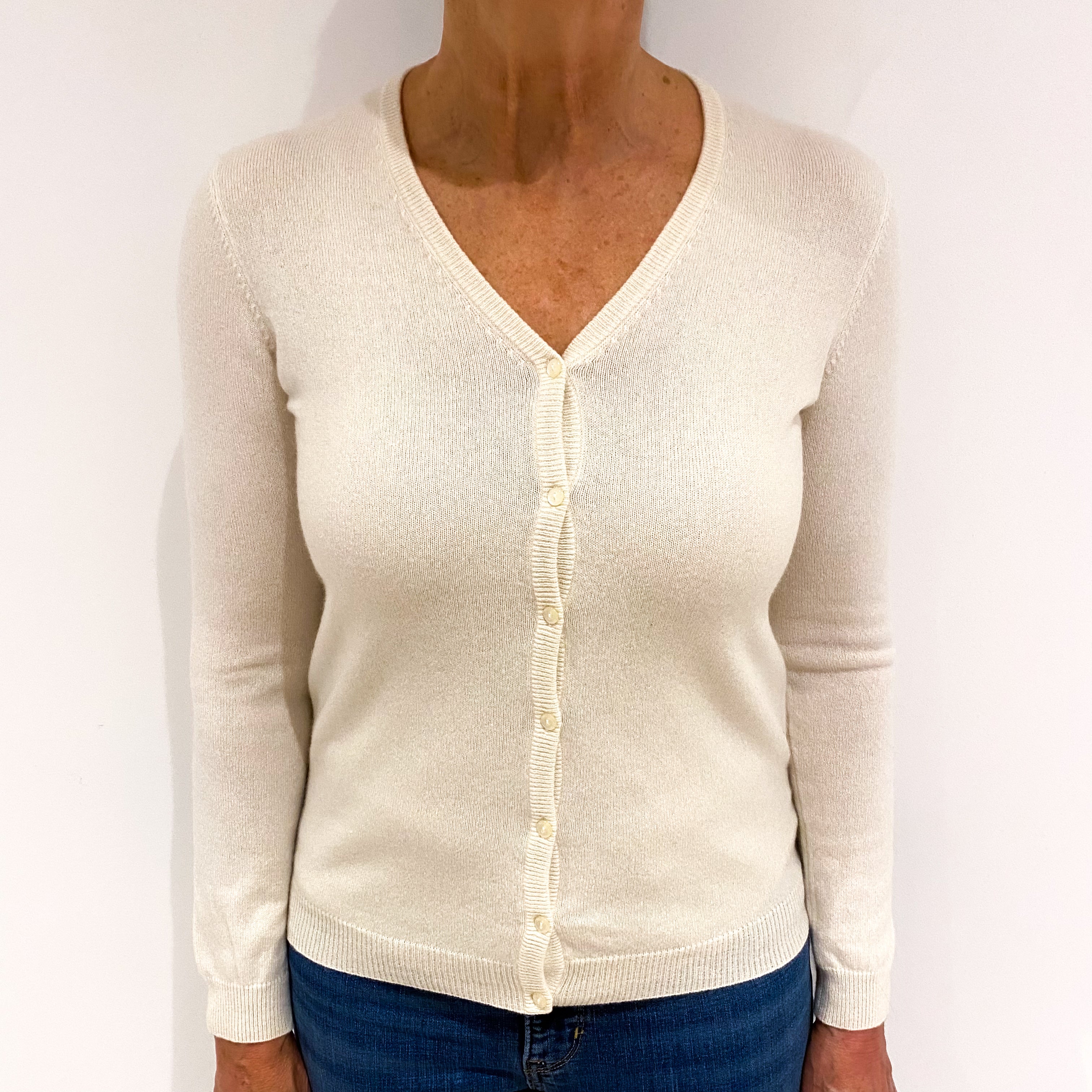 Cream Cashmere V Neck Cardigan Medium