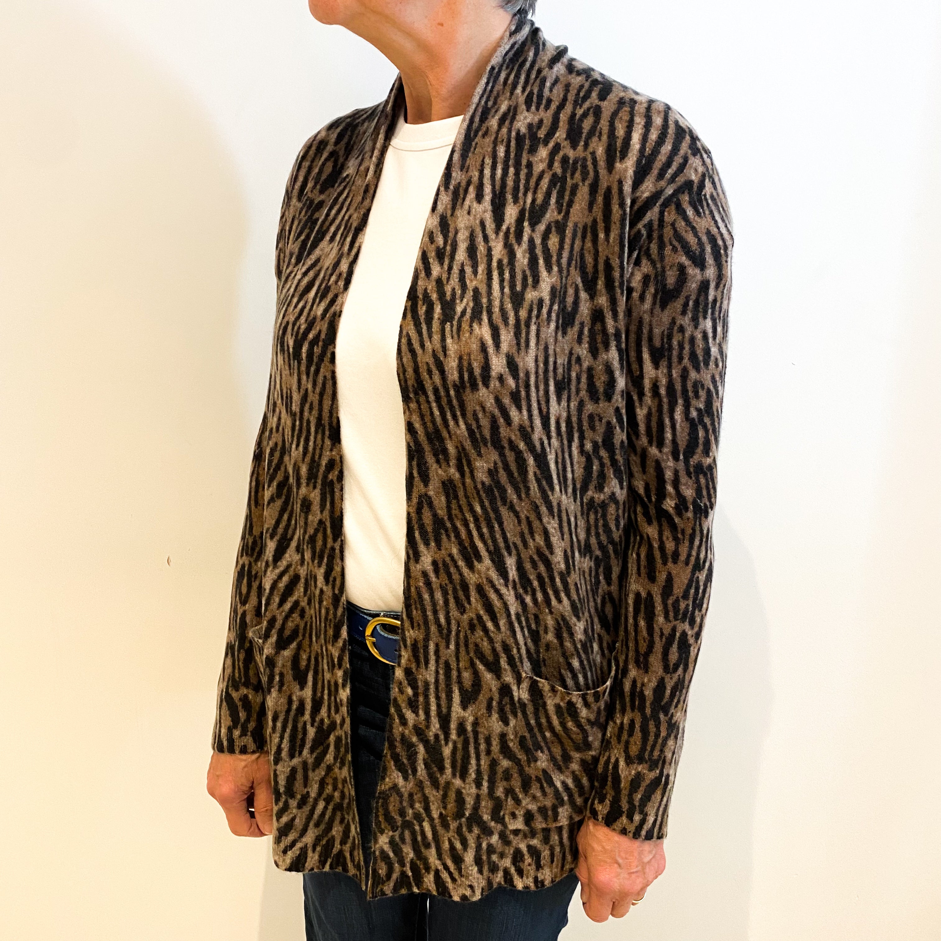 Animal Print Cashmere Edge to Edge Cardigan Medium