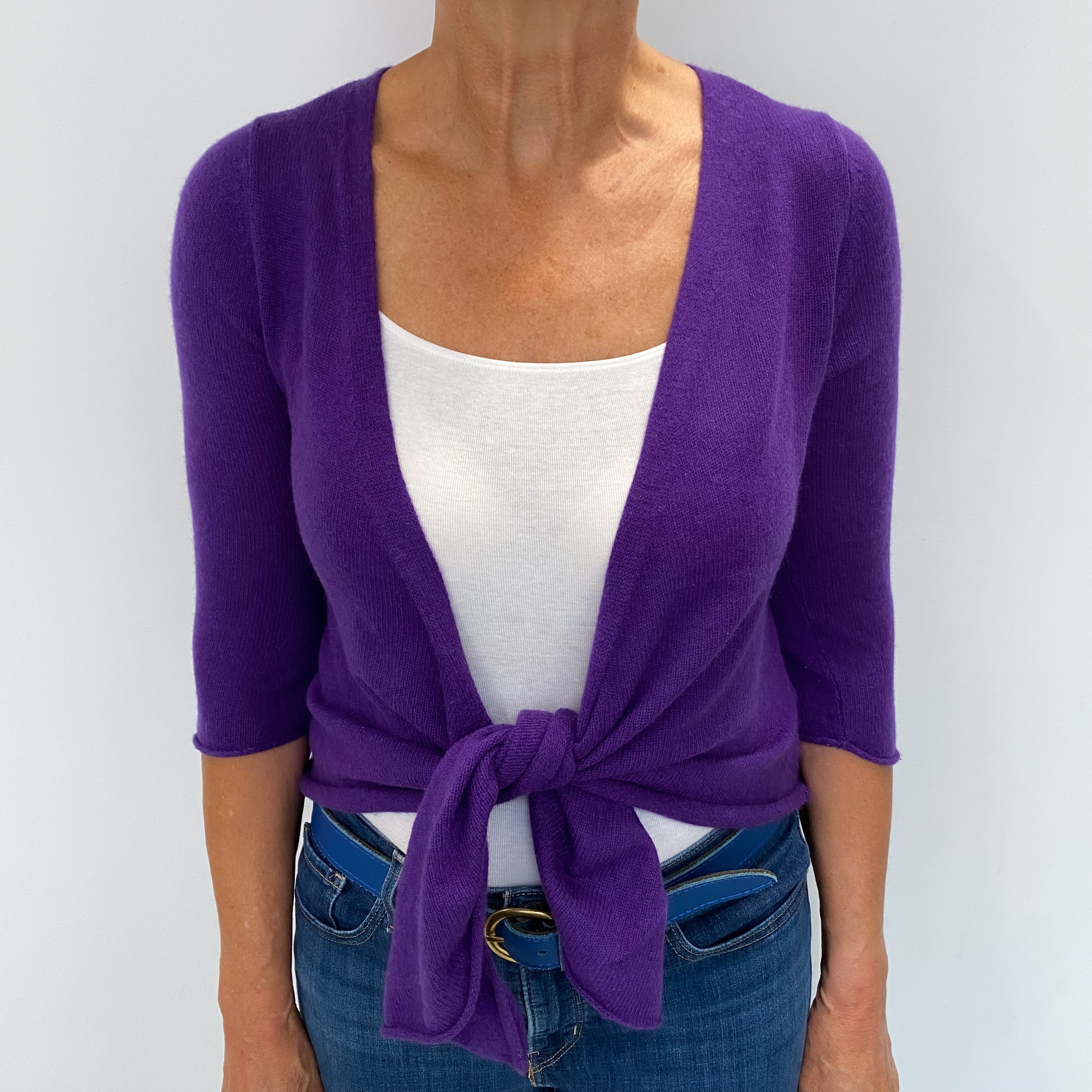 Pansy Purple Cashmere Tie Front Cardigan Medium