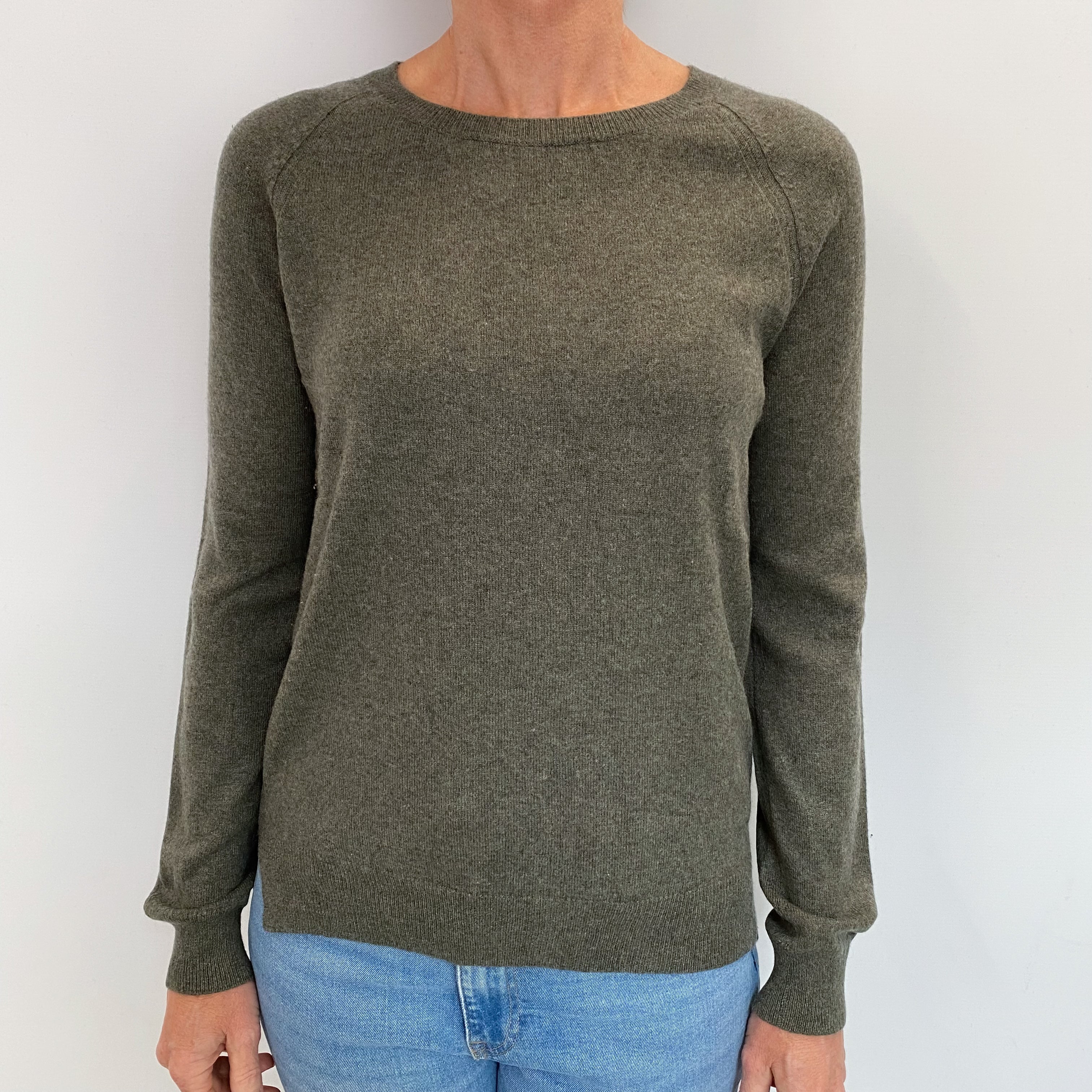 Khaki Green Cashmere Crew Neck Jumper Small