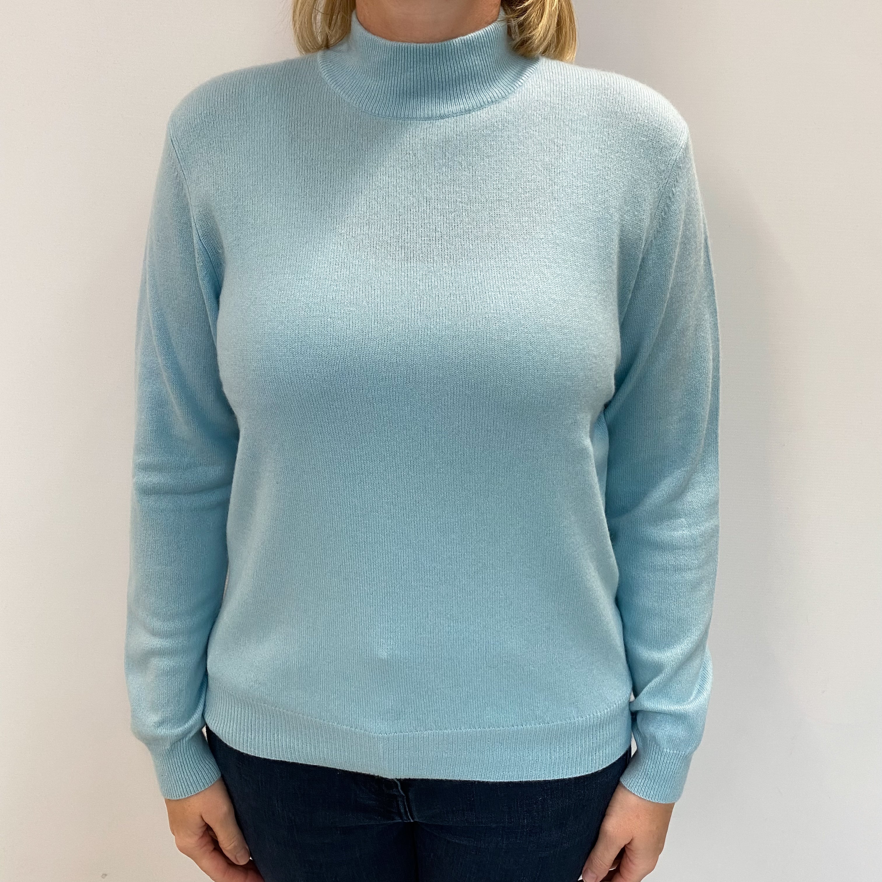 Opal Blue Cashmere Turtle Neck Jumper Large