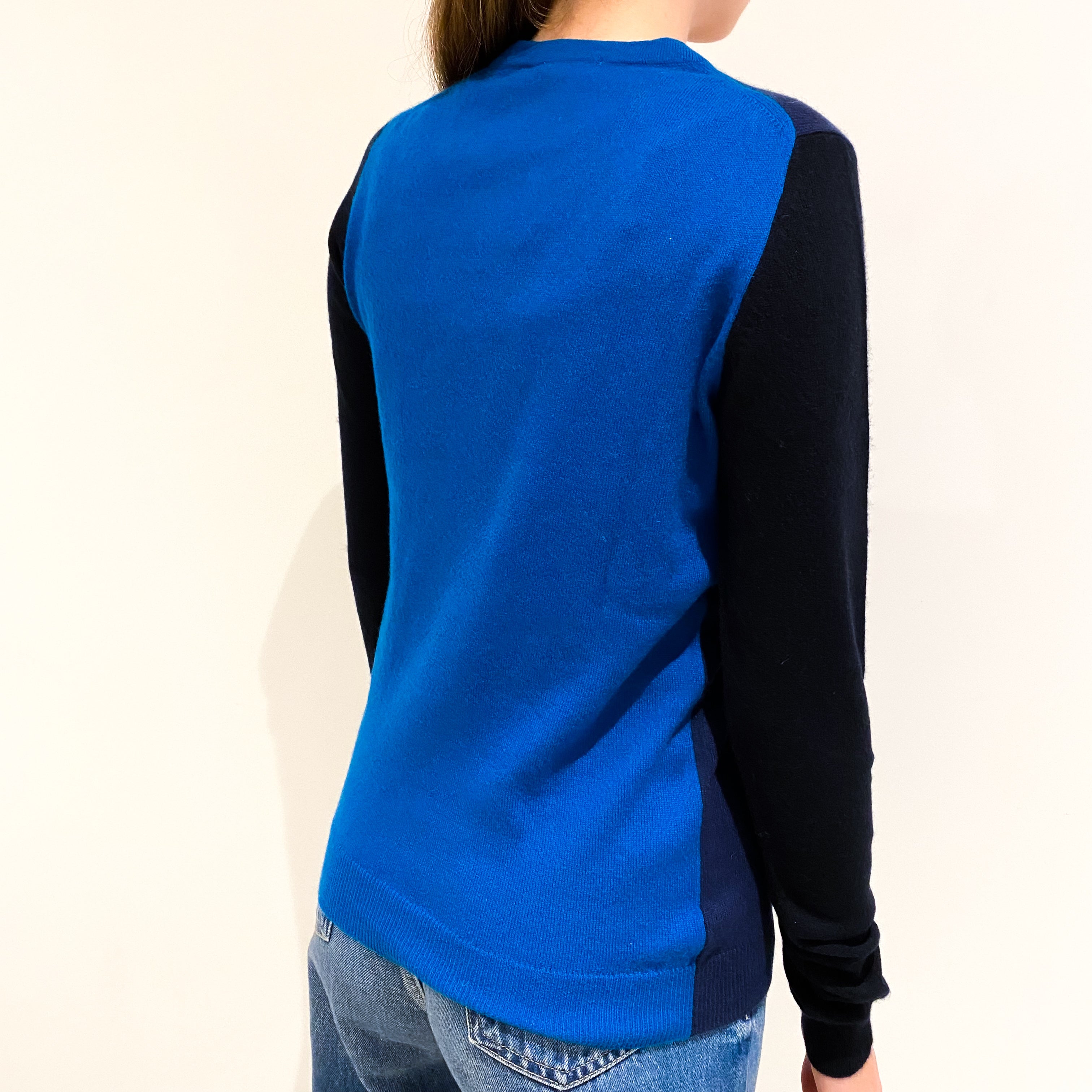 Black and Blue Colour Block Cashmere V-Neck Jumper Extra Small