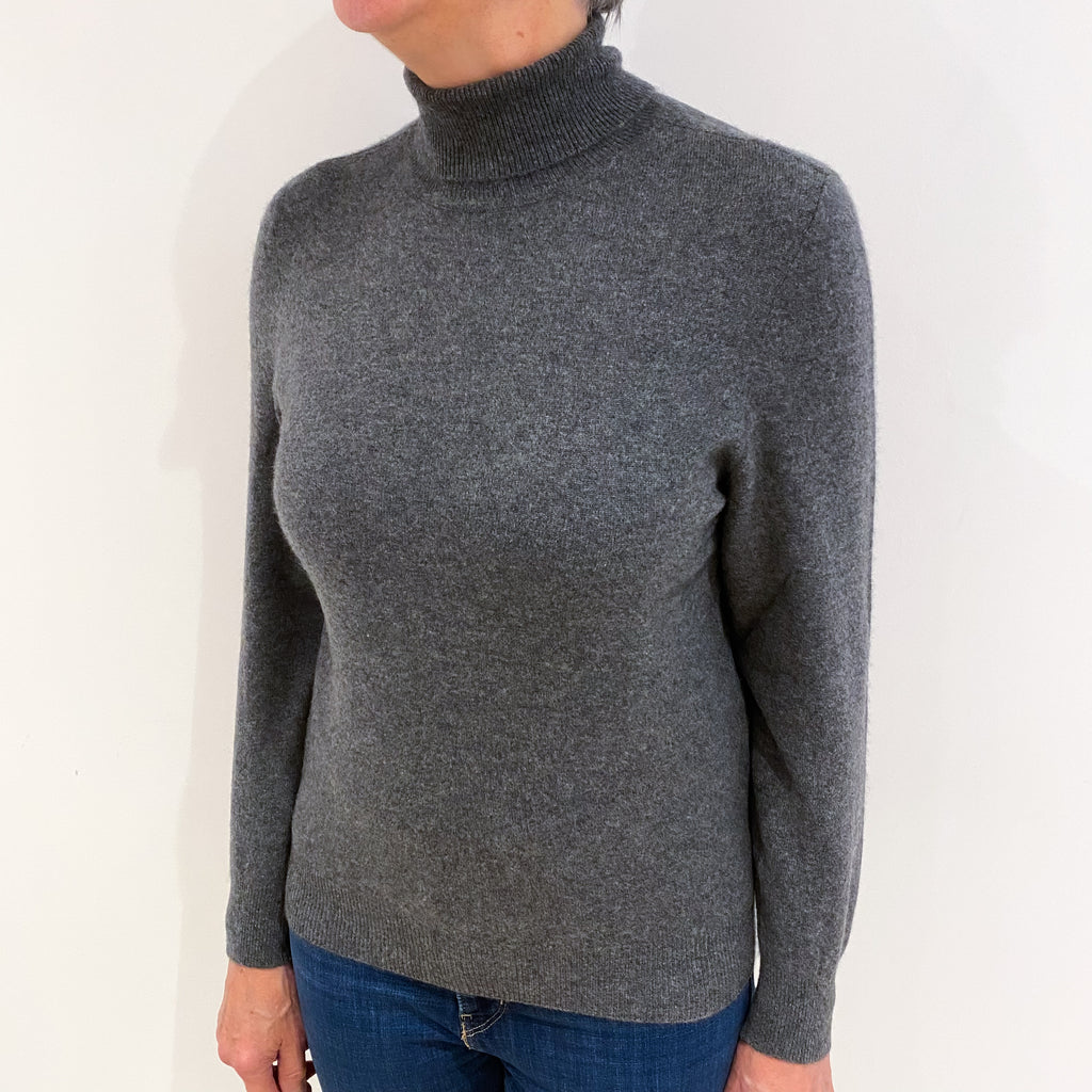 Slate Grey Cashmere Polo Neck Jumper Medium