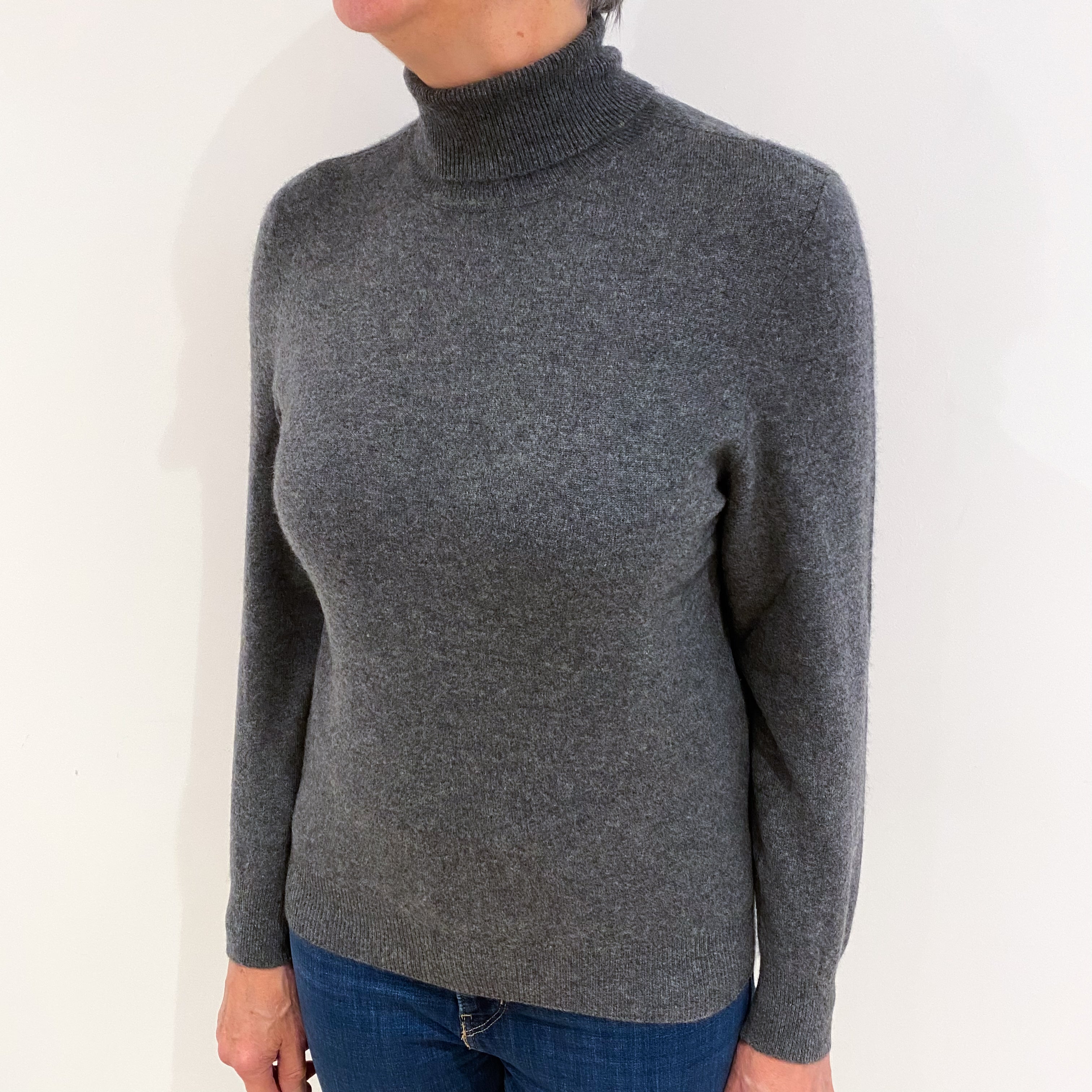 Slate Grey Cashmere Polo Neck Jumper Medium