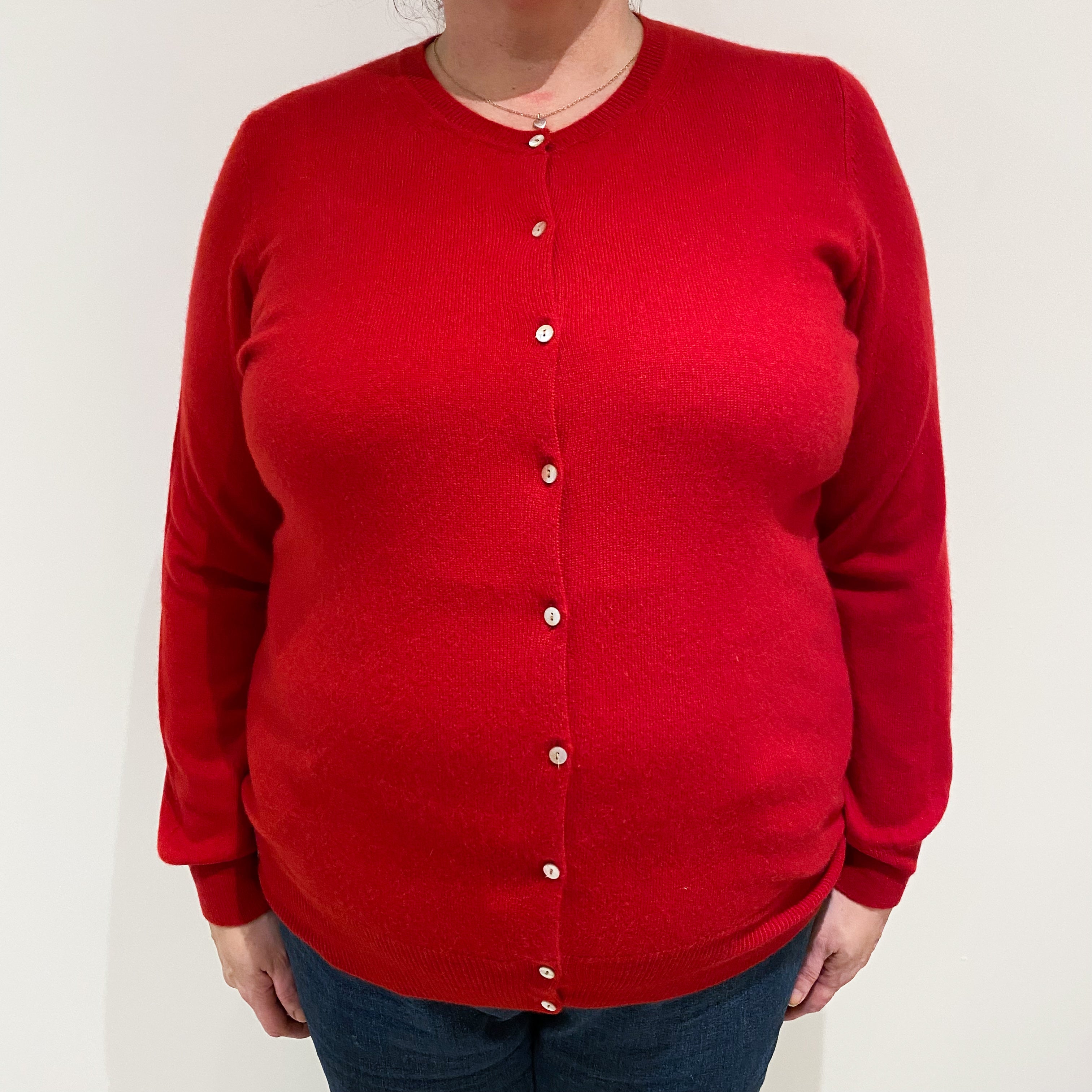 Post Box Red Cashmere Crew Neck Cardigan Extra Large
