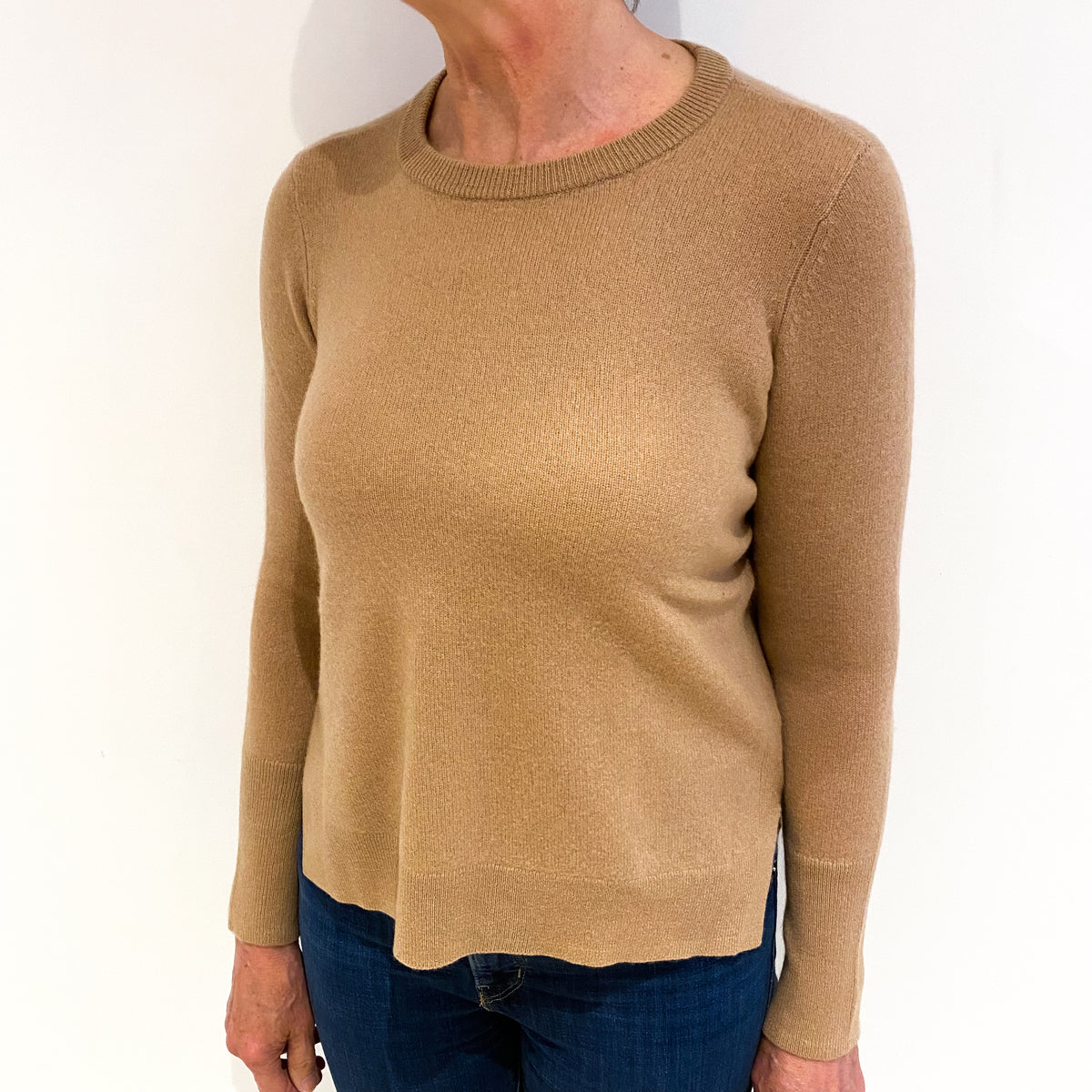 Caramel Brown Cashmere Crew Neck Jumper Medium