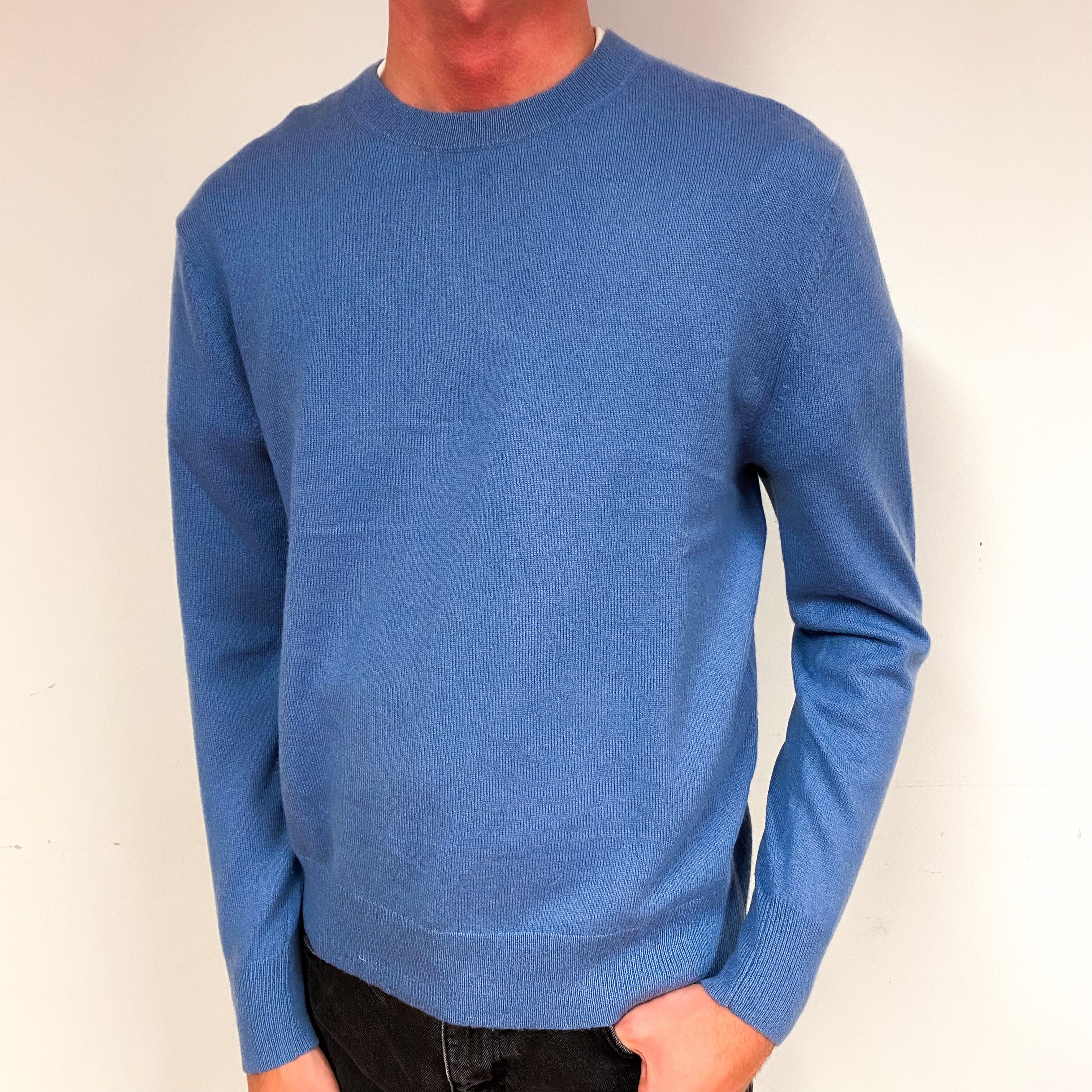 Men's Sky Blue Cashmere Crew Neck Jumper Small