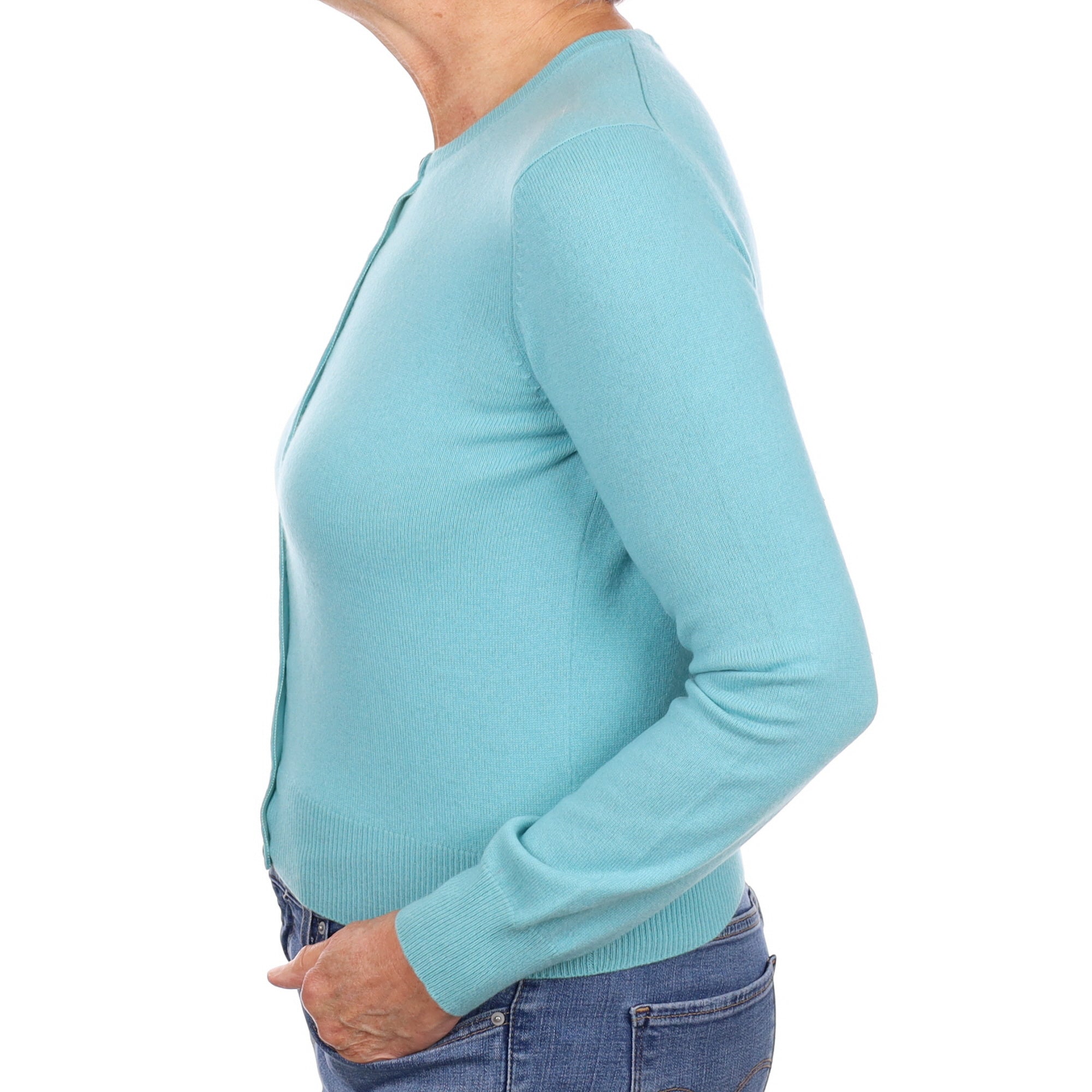 Aquamarine Cashmere Crew Neck Cardigan Medium