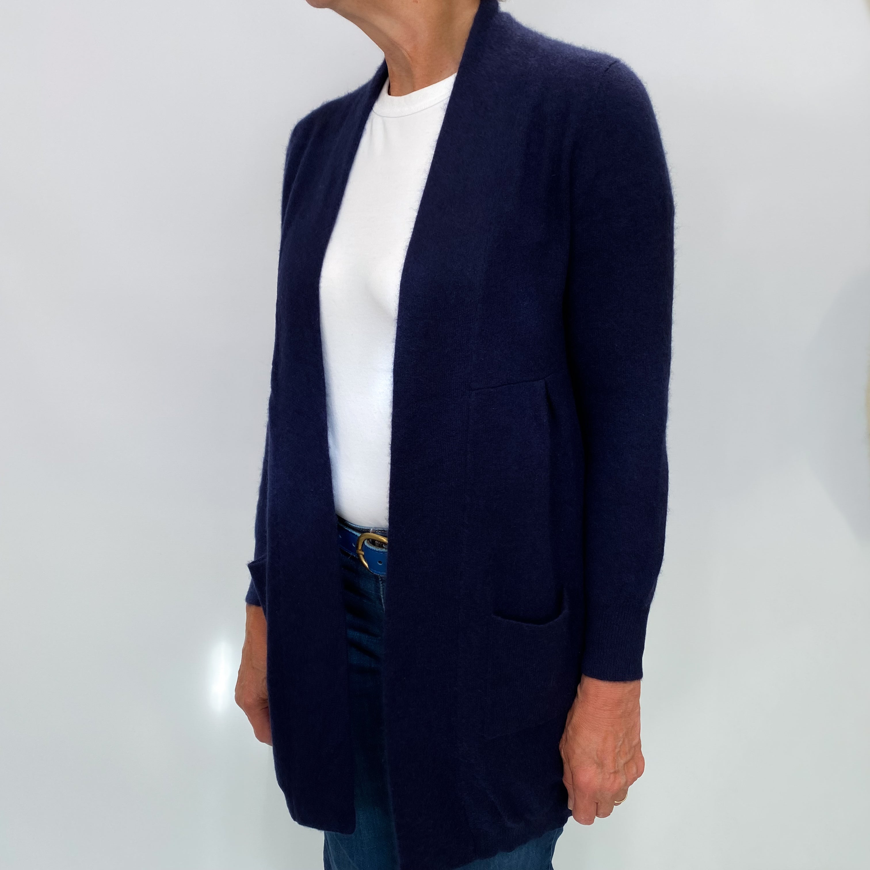 French Navy Edge to Edge Cashmere Cardigan Medium