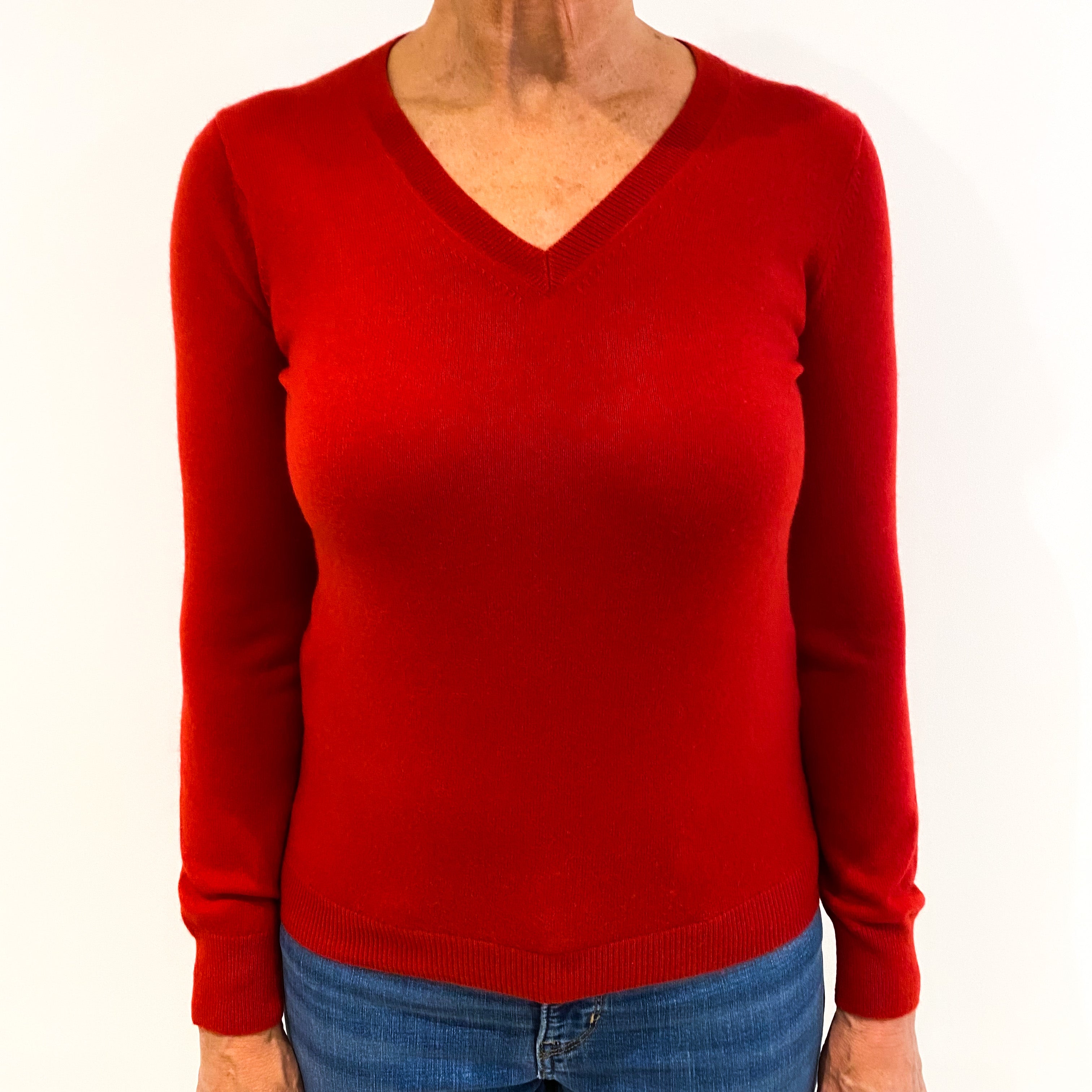 Scarlet Red Cashmere V-Neck Jumper Medium