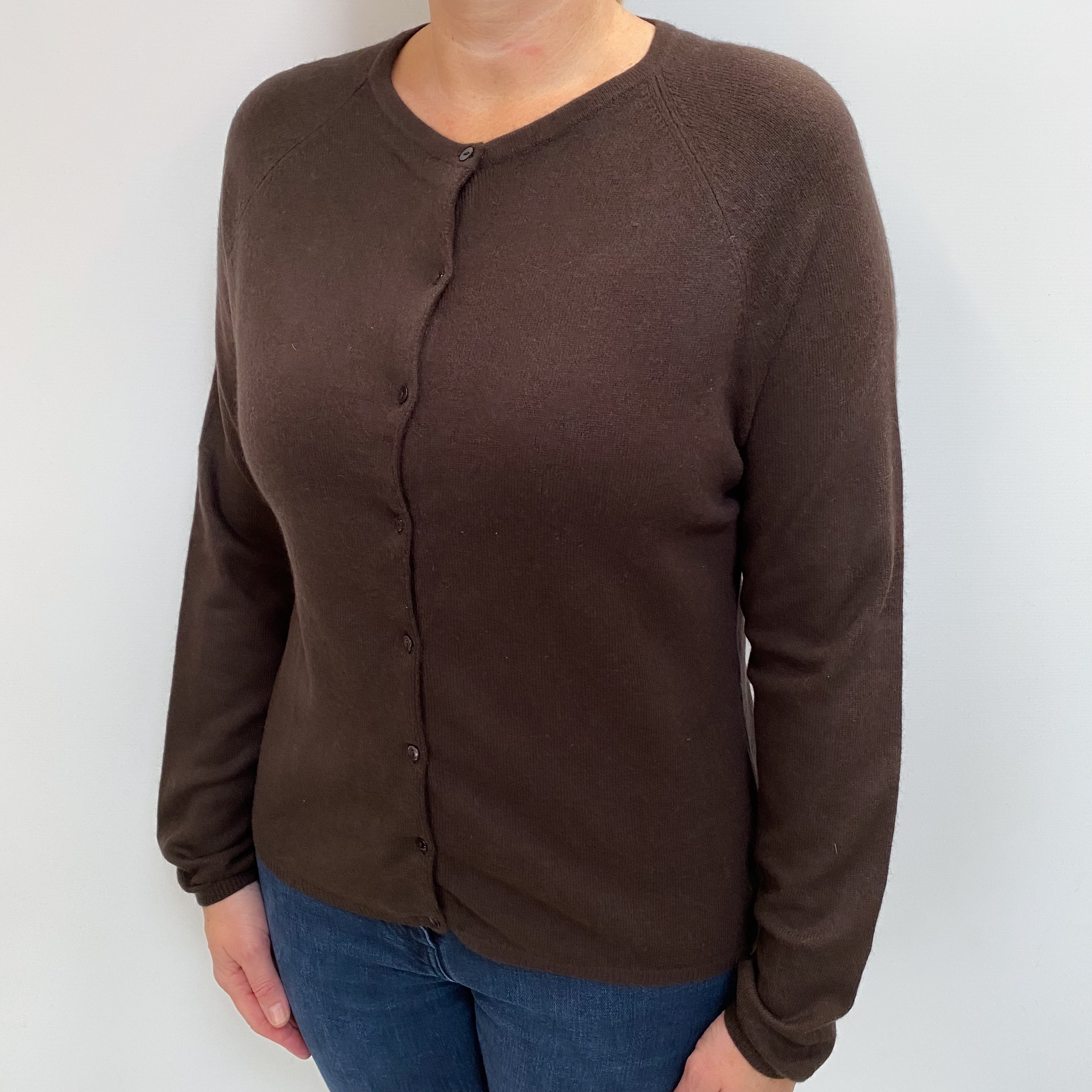 Dark Chocolate Brown Cashmere Crew  Cardigan Large