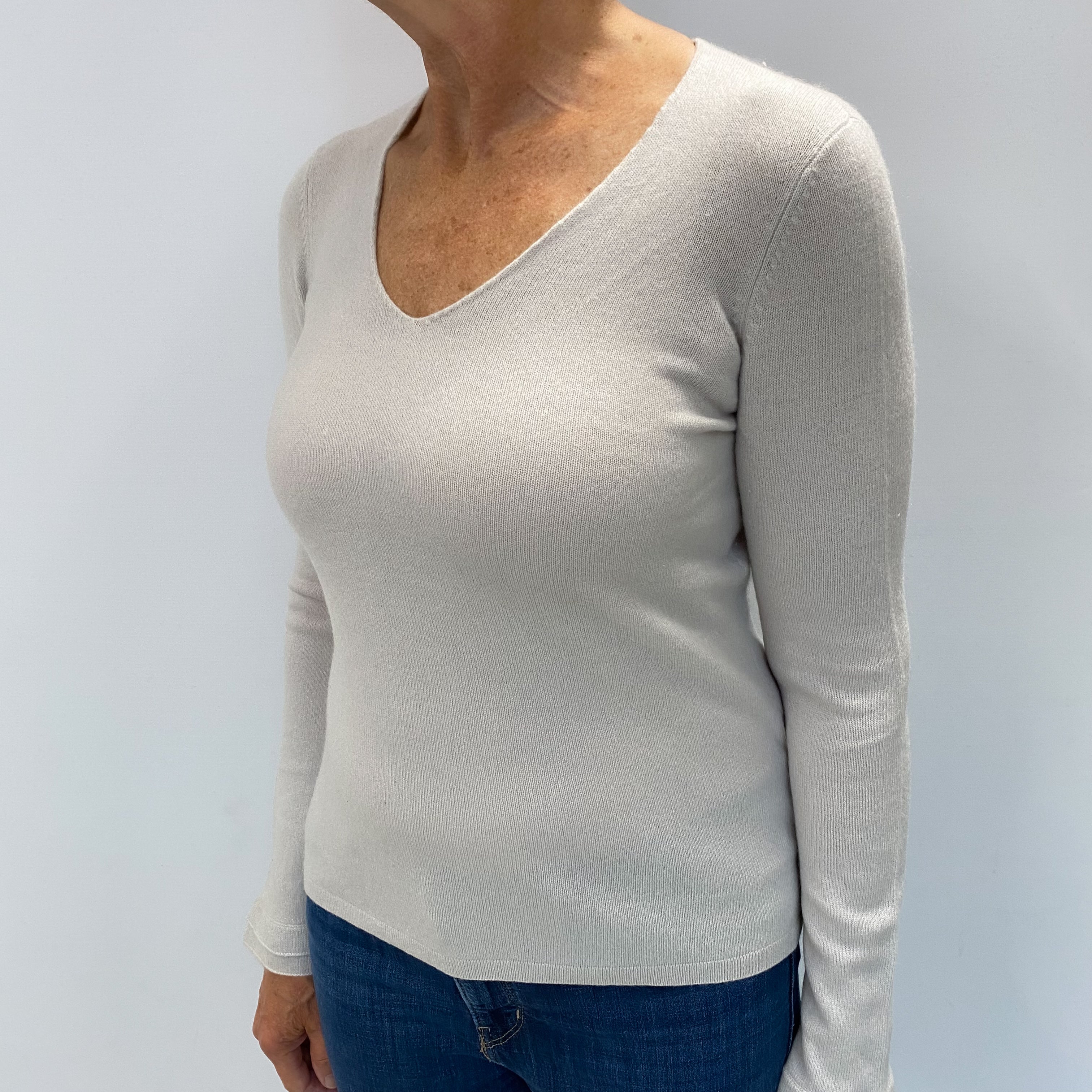 Frost Grey Cashmere V Neck Jumper Medium