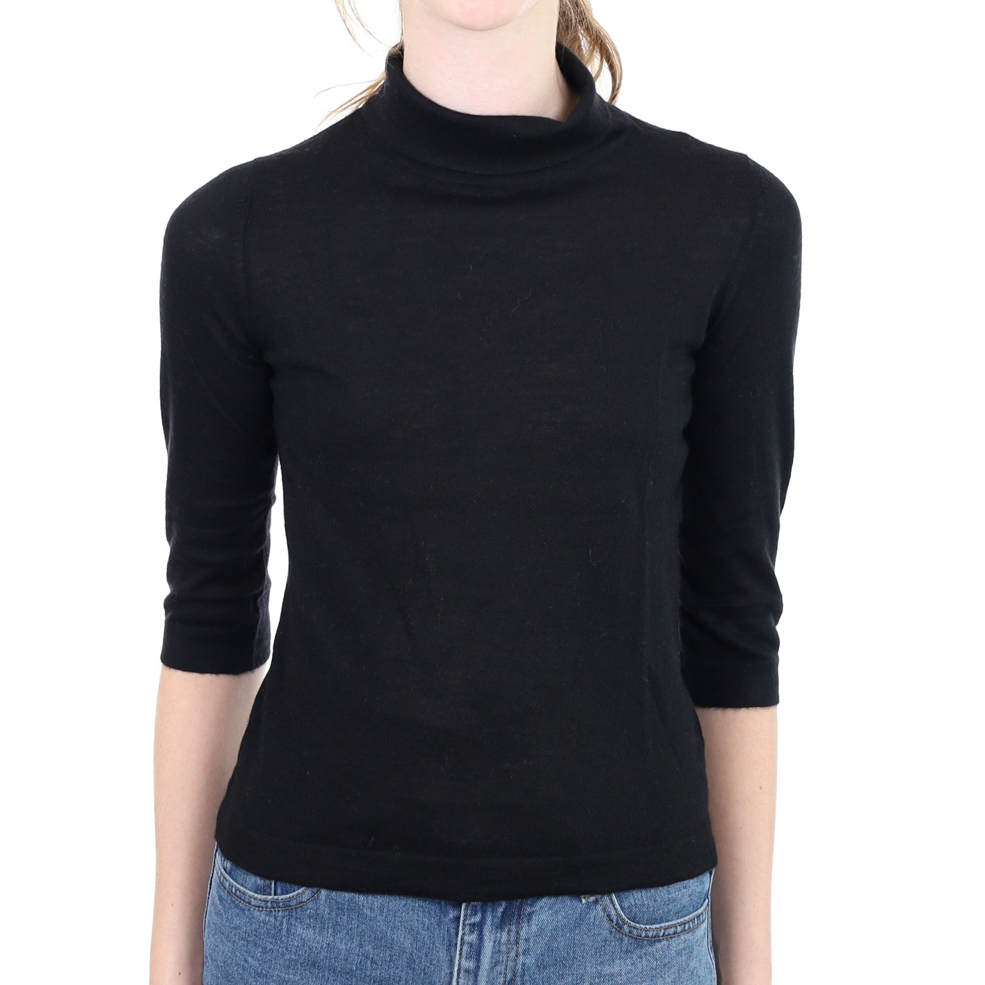 Black Fine Knit Cashmere Polo Neck Jumper Extra Small
