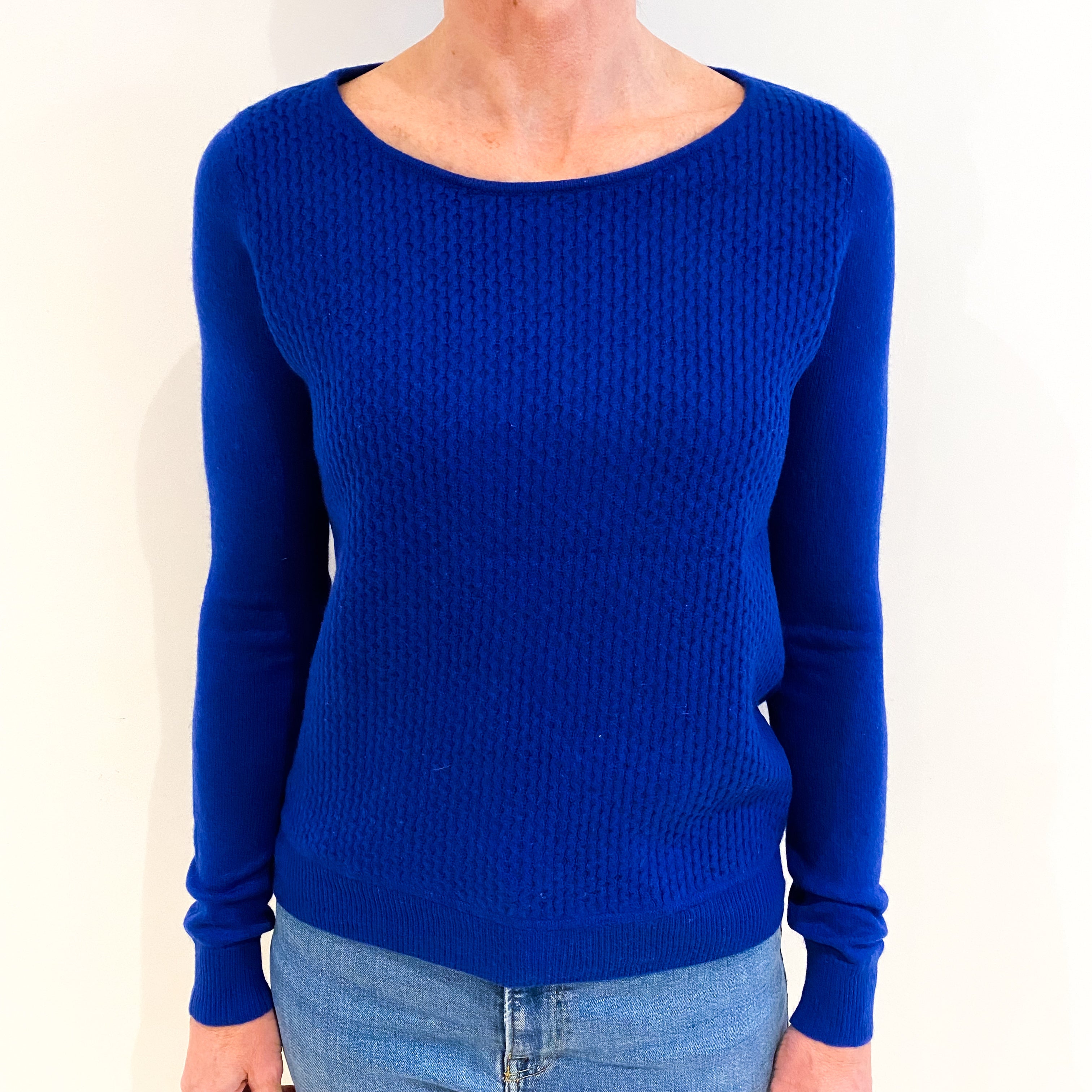 Admiral Blue Cashmere Crew Neck Textured Knit Jumper Small