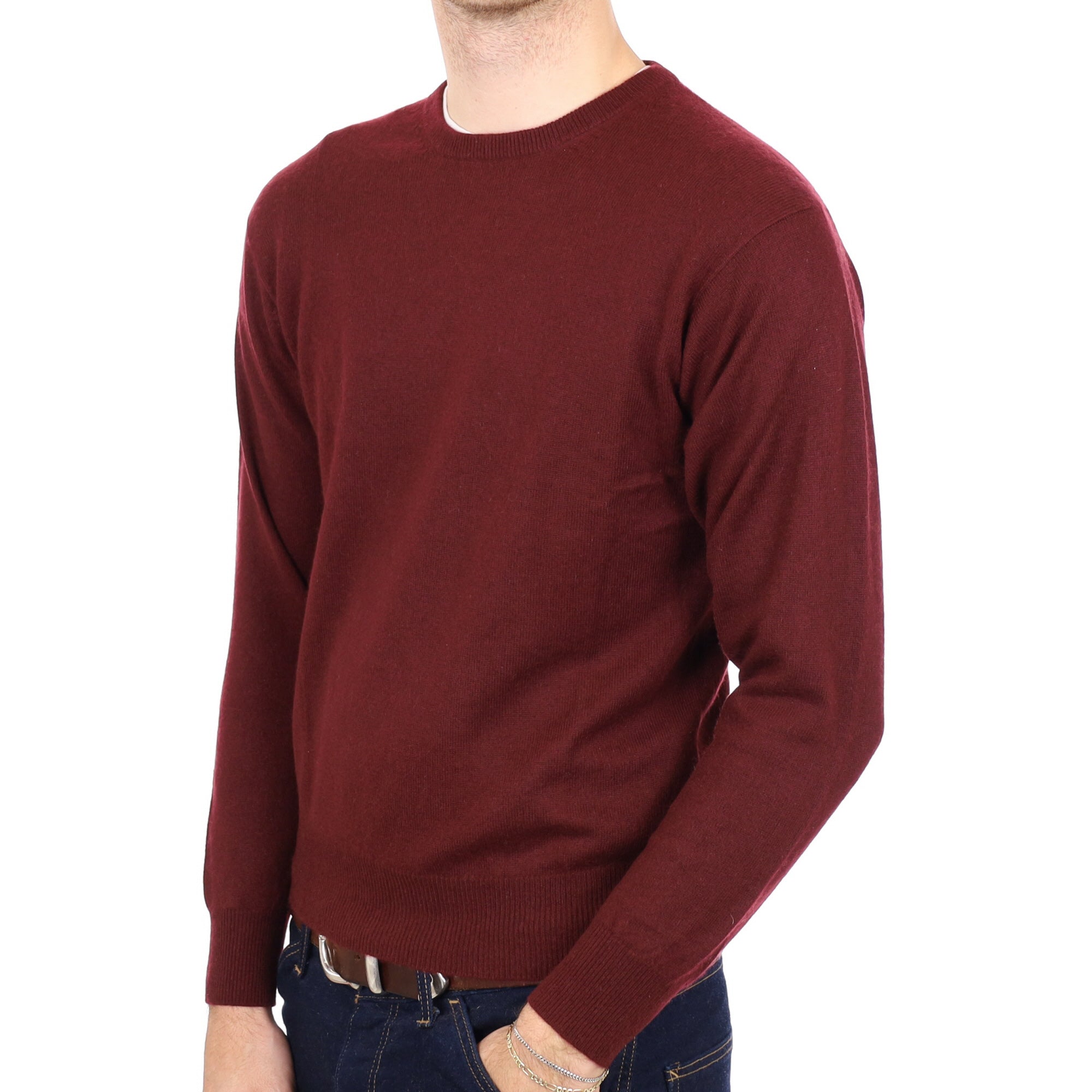 Men's Burgundy Red Cashmere Crew Neck Jumper Medium