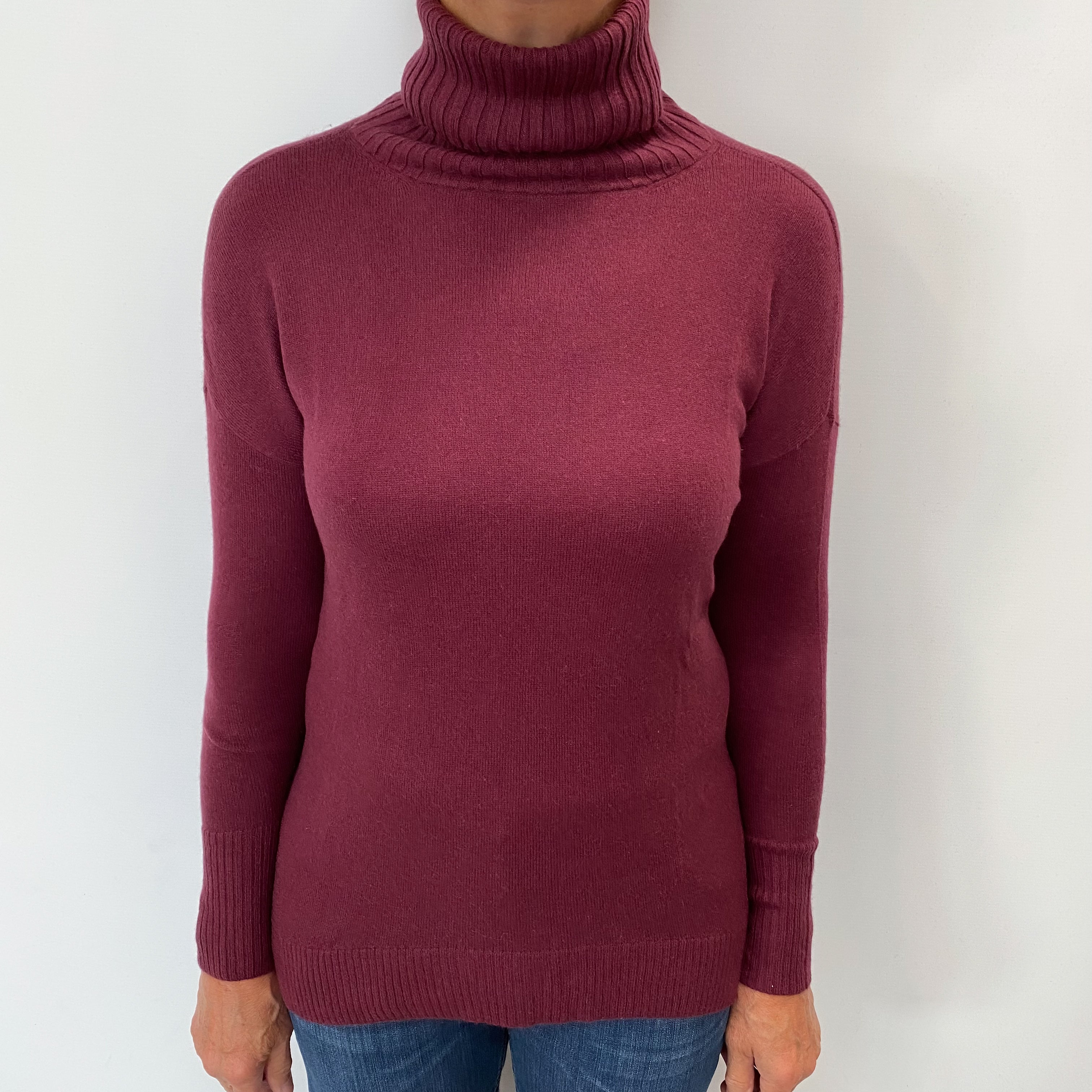 Mulberry Purple Cashmere Polo Neck Jumper Medium