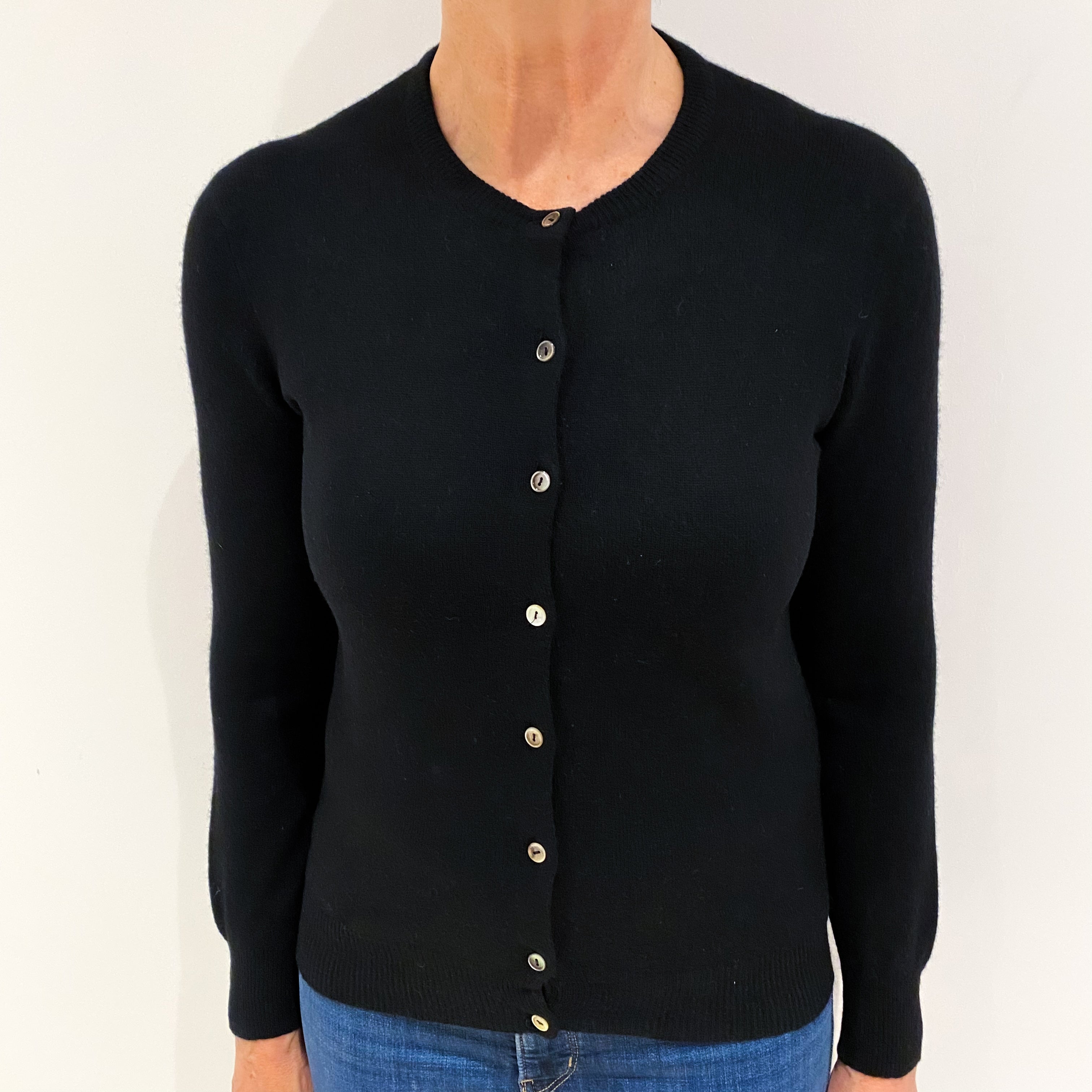 Black Cashmere Crew Neck Cardigan Medium
