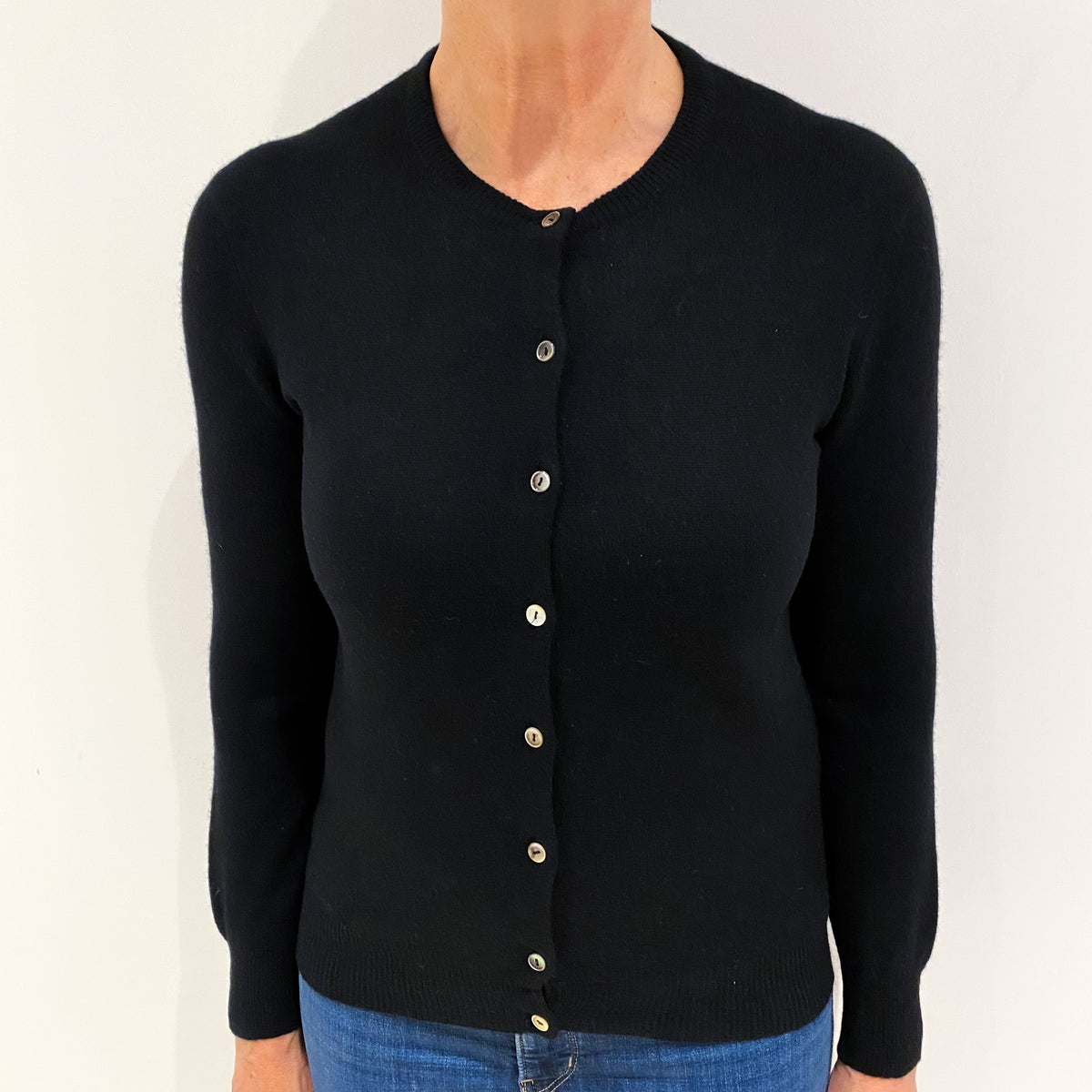 Black Cashmere Crew Neck Cardigan Medium