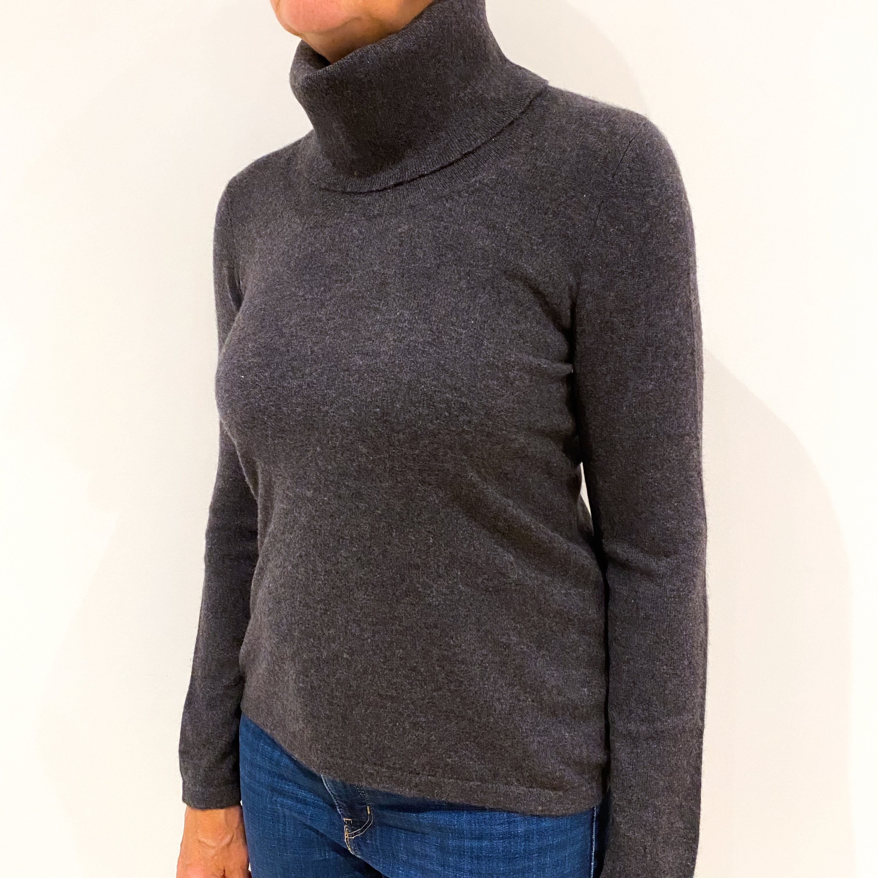 Slate Grey Cashmere Polo Neck Jumper Medium