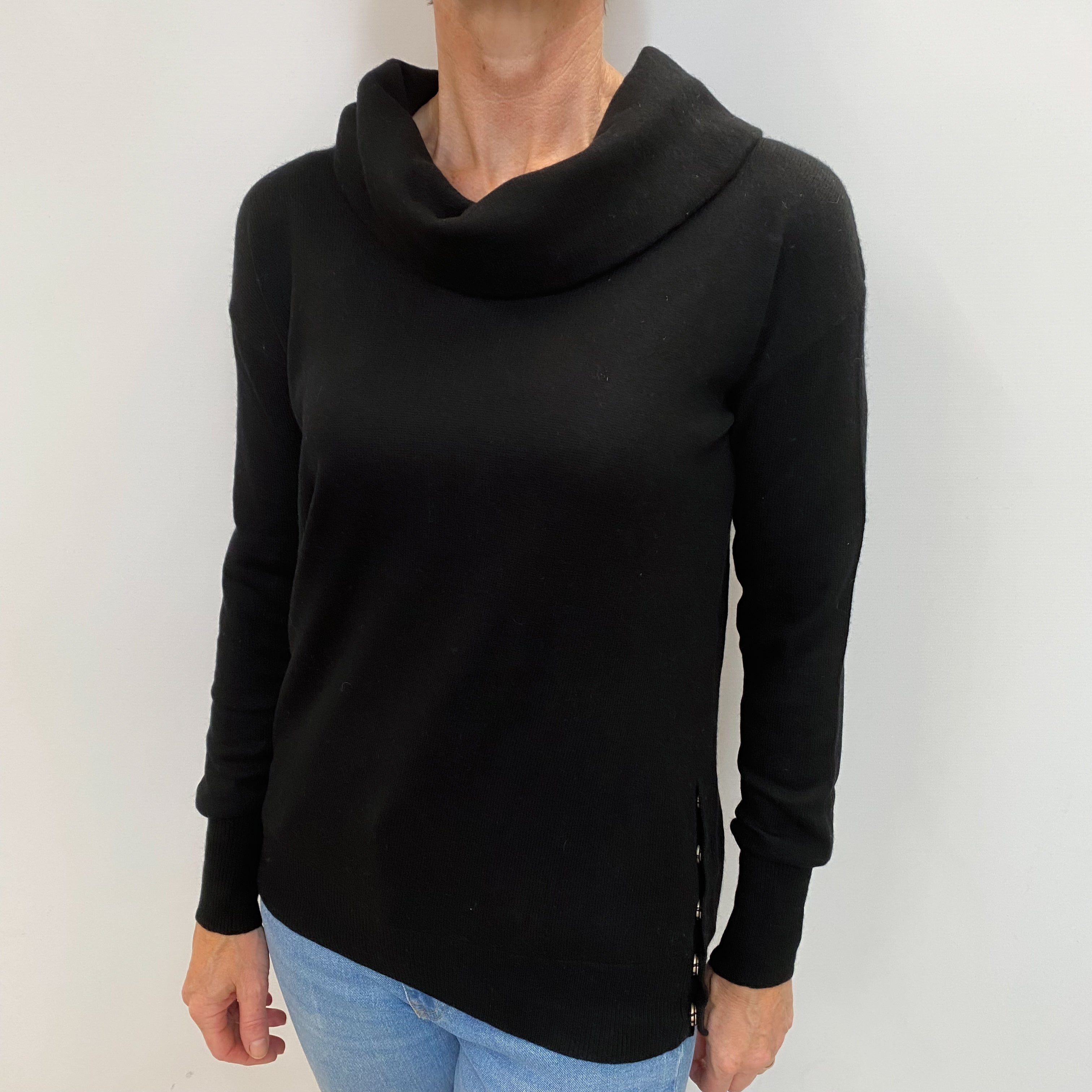 Black Cashmere Wide Funnel Neck Jumper Small