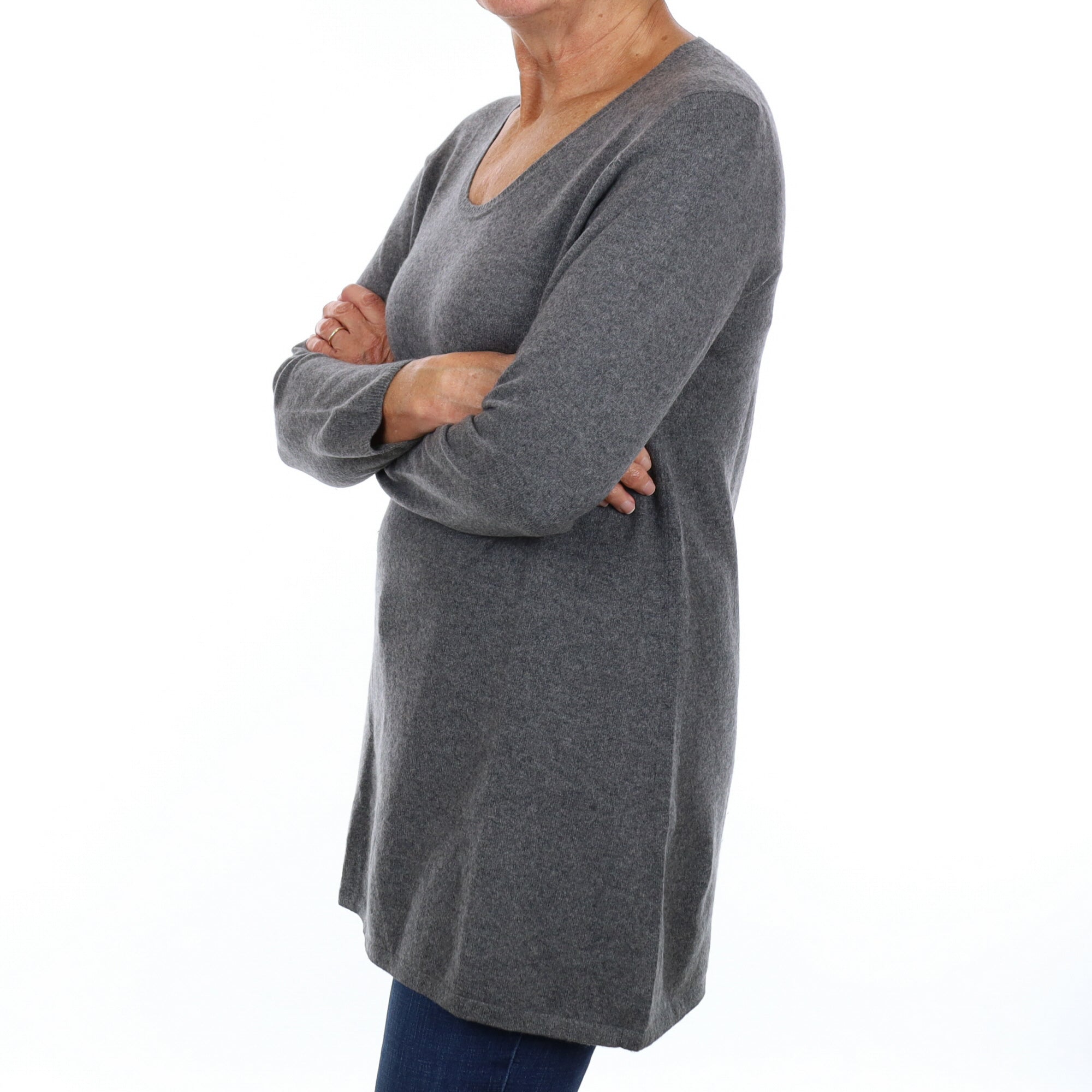 Slate Grey Cashmere Scoop Neck Longline Tunic Medium