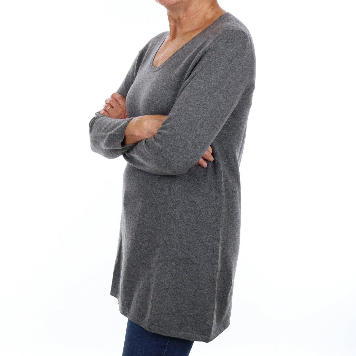Slate Grey Cashmere Scoop Neck Longline Tunic Medium