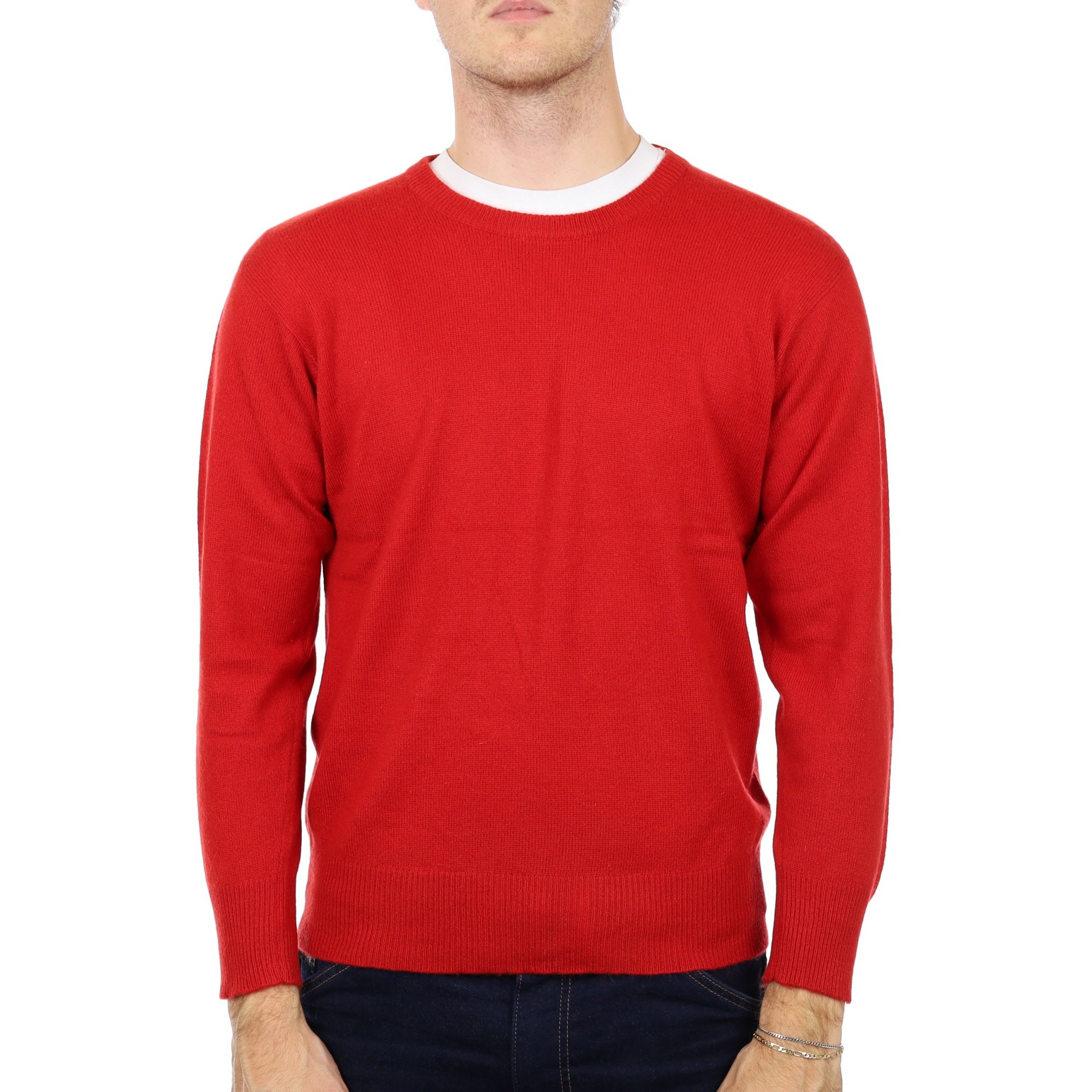 Men's Scarlet Red Cashmere Crew Neck Jumper Medium