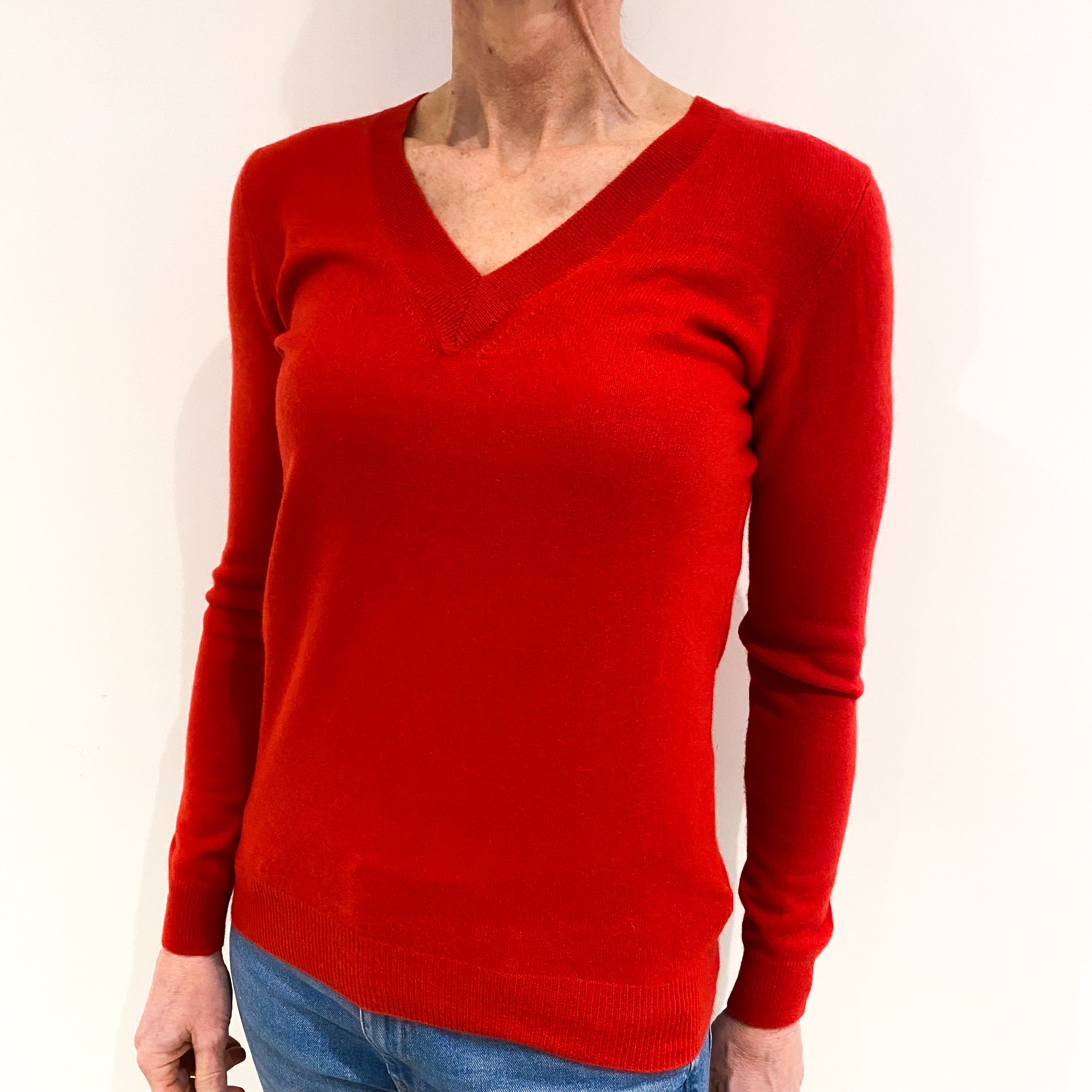 Berry Red Cashmere V Neck Jumper Small