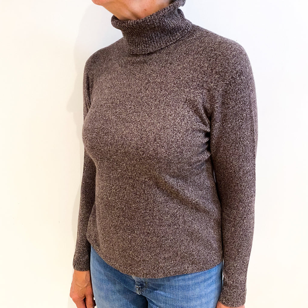 Chocolate Brown Marl Cashmere Polo Neck Jumper Medium