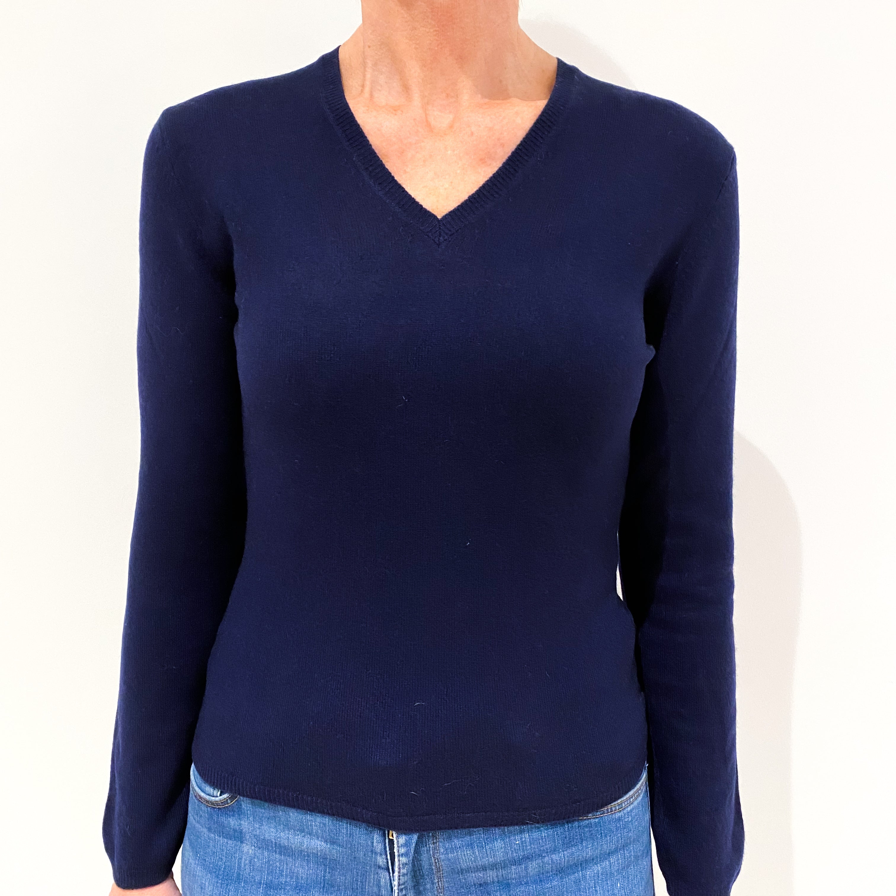 Navy Blue Cashmere V-Neck Jumper Small