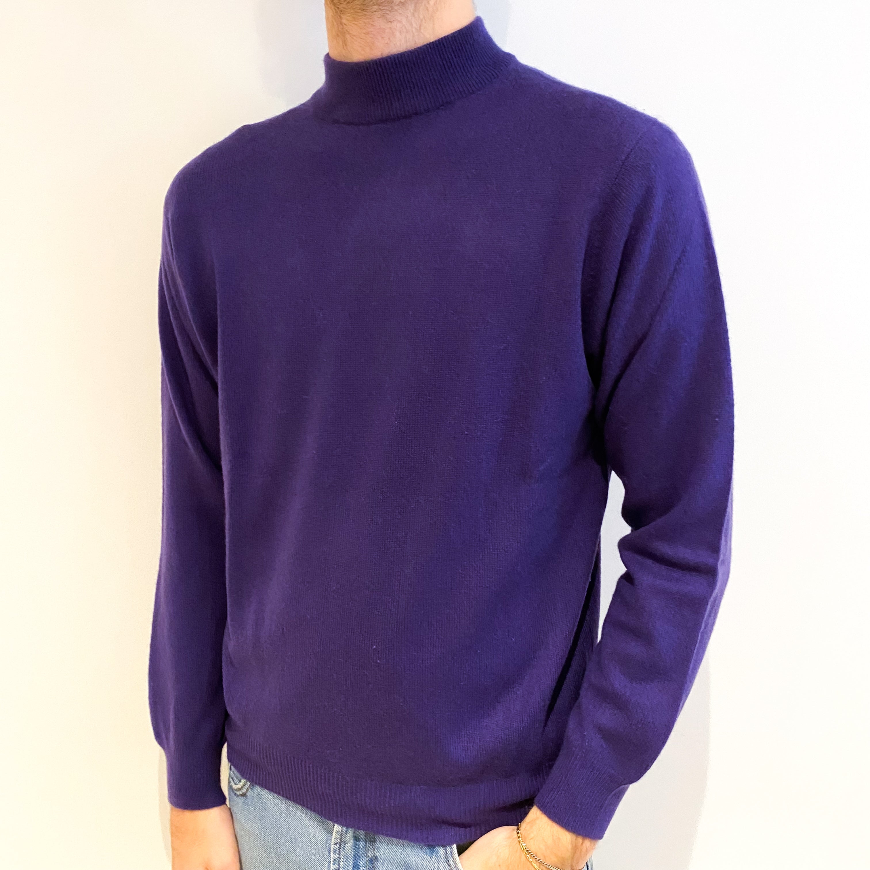 Men's Deep Wisteria Purple Cashmere Turtle Neck Jumper Large