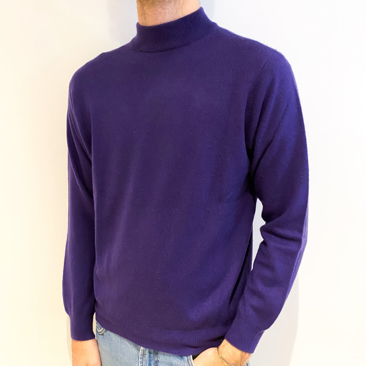 Men's Deep Wisteria Purple Cashmere Turtle Neck Jumper Large