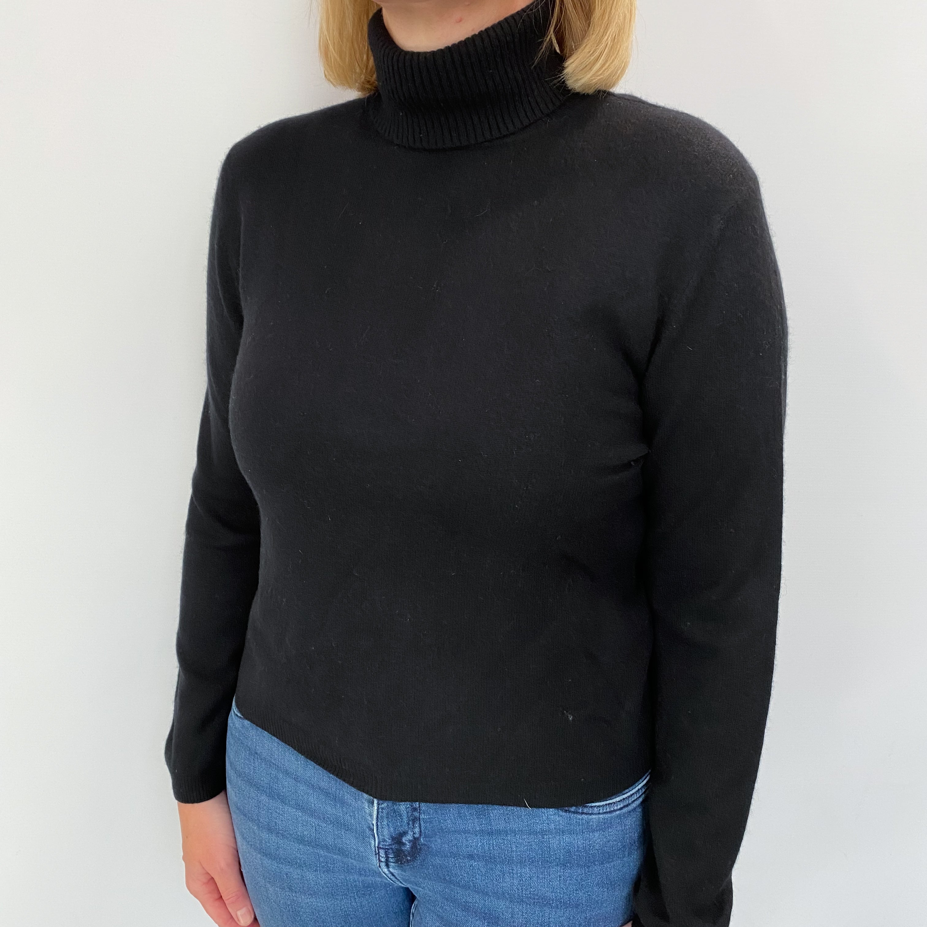 Black Cashmere Polo Neck Jumper Large