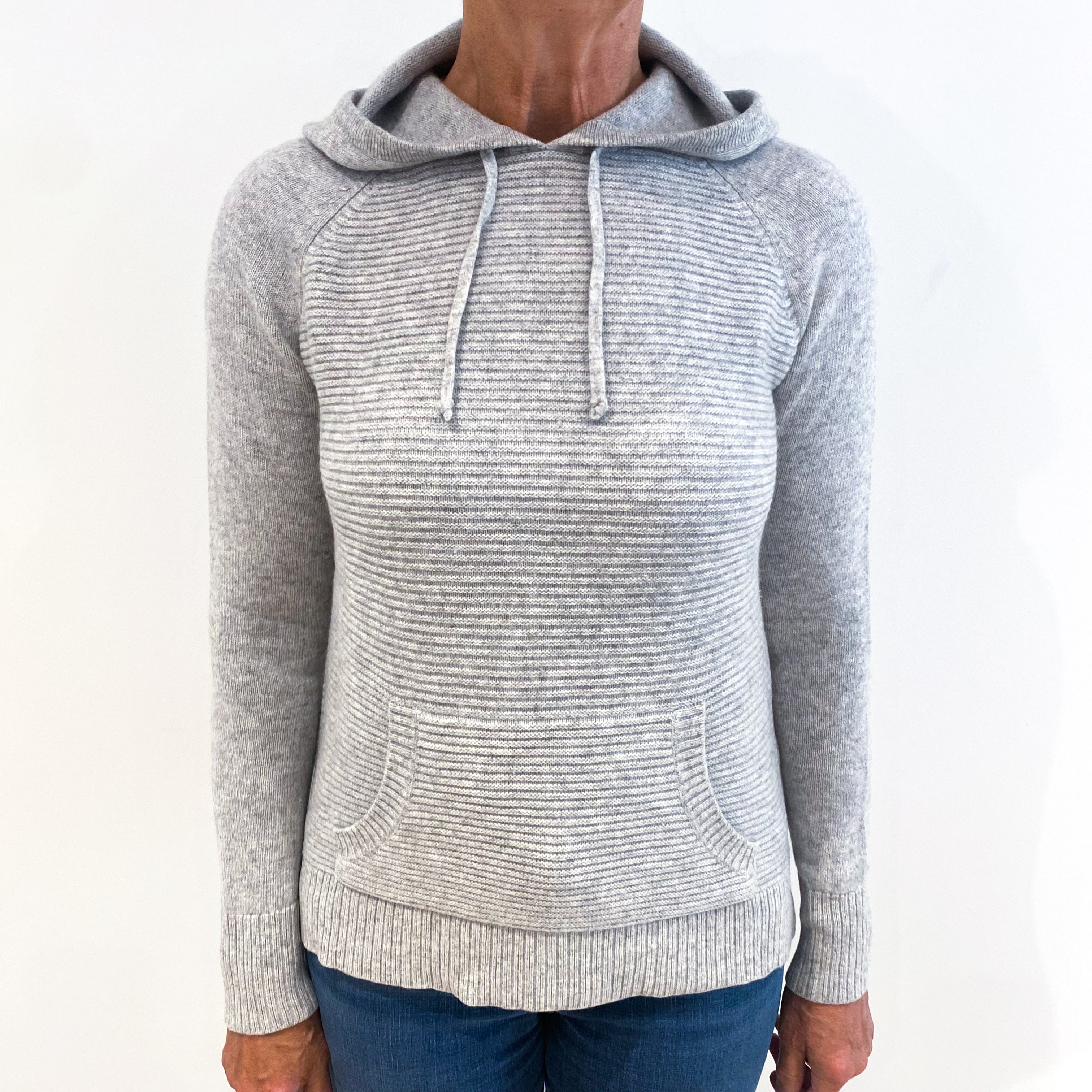 Smoke Grey Chunky Knit Cashmere Hooded Jumper Medium