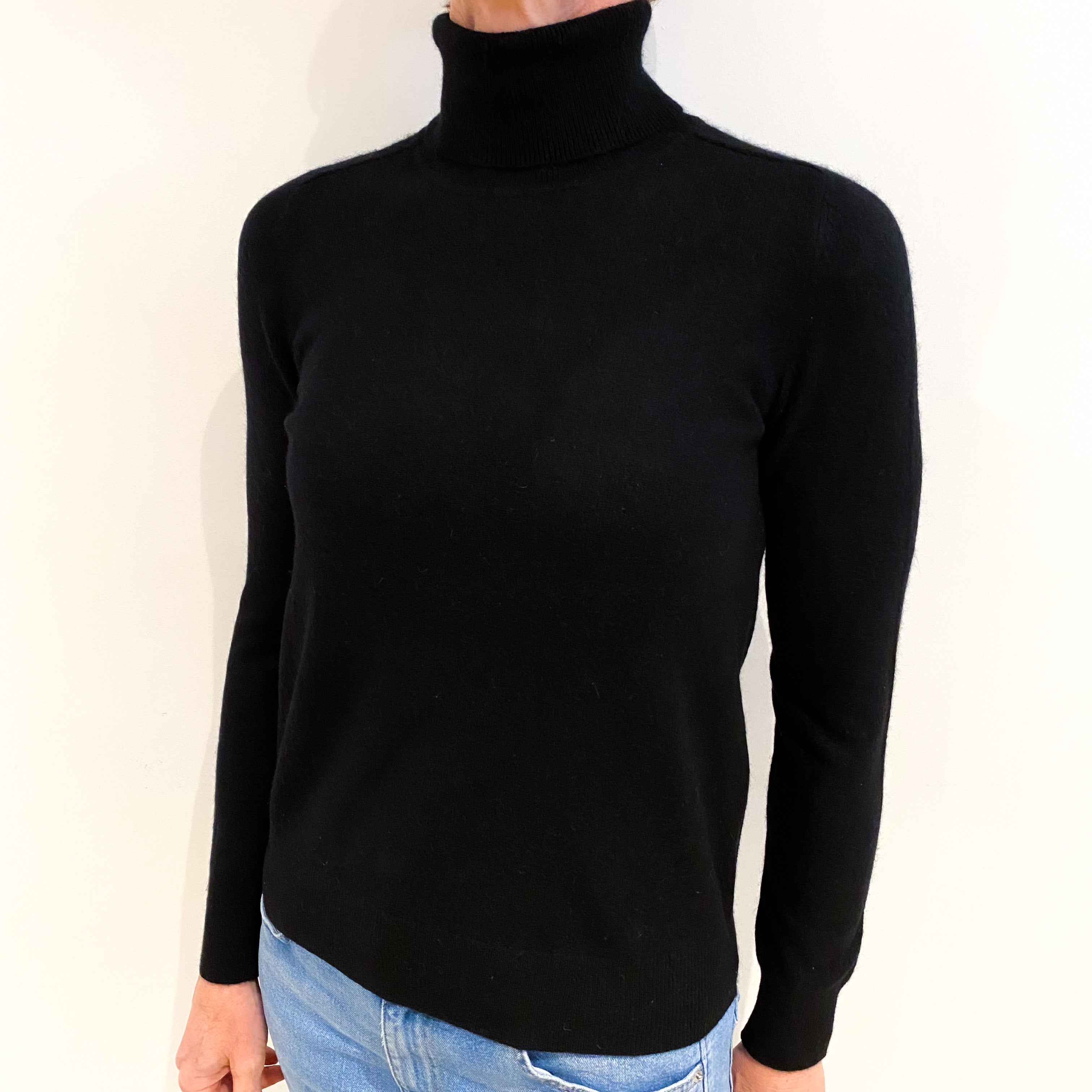 Black Cashmere Polo Neck Jumper Small