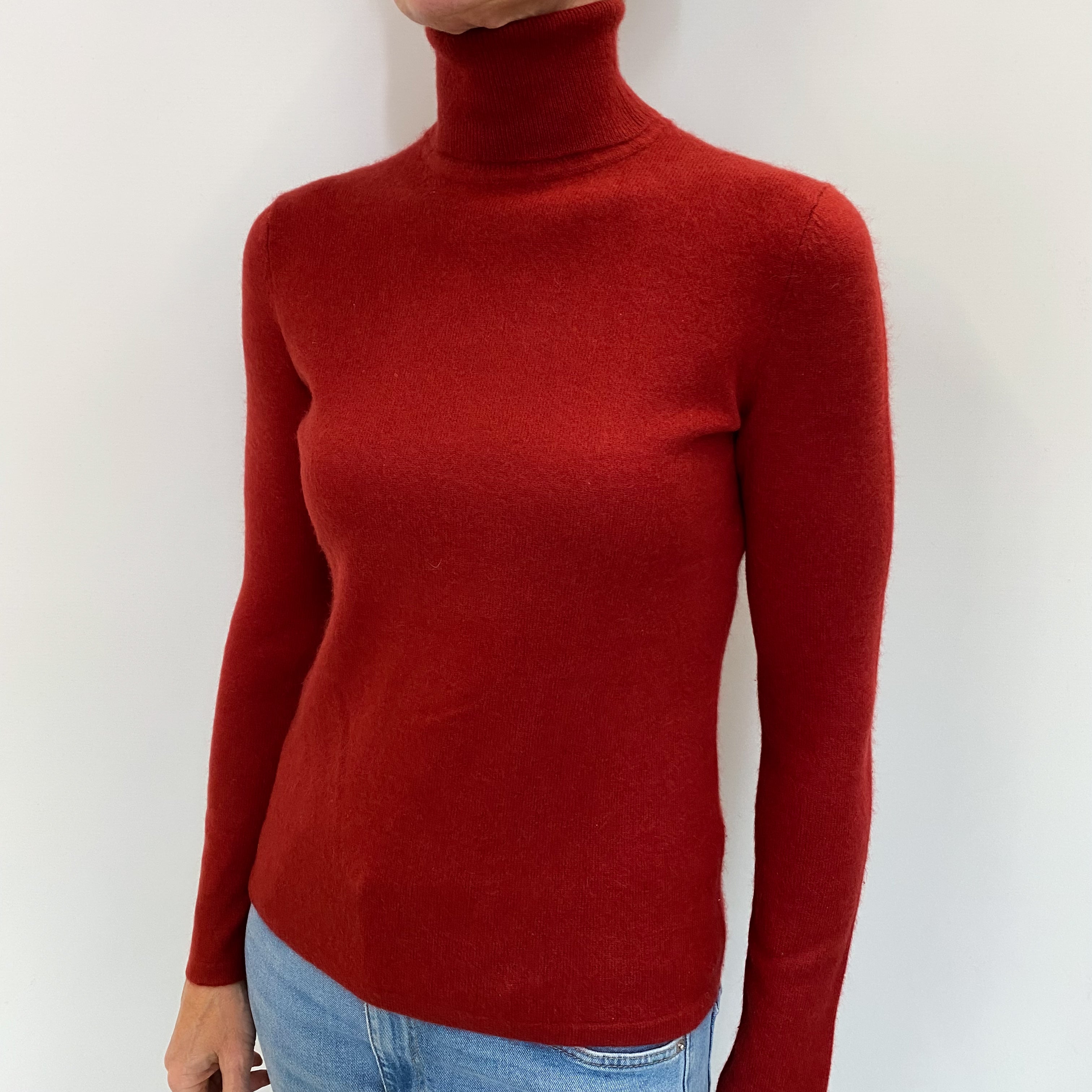 Crimson Red Cashmere Polo Neck Jumper Small