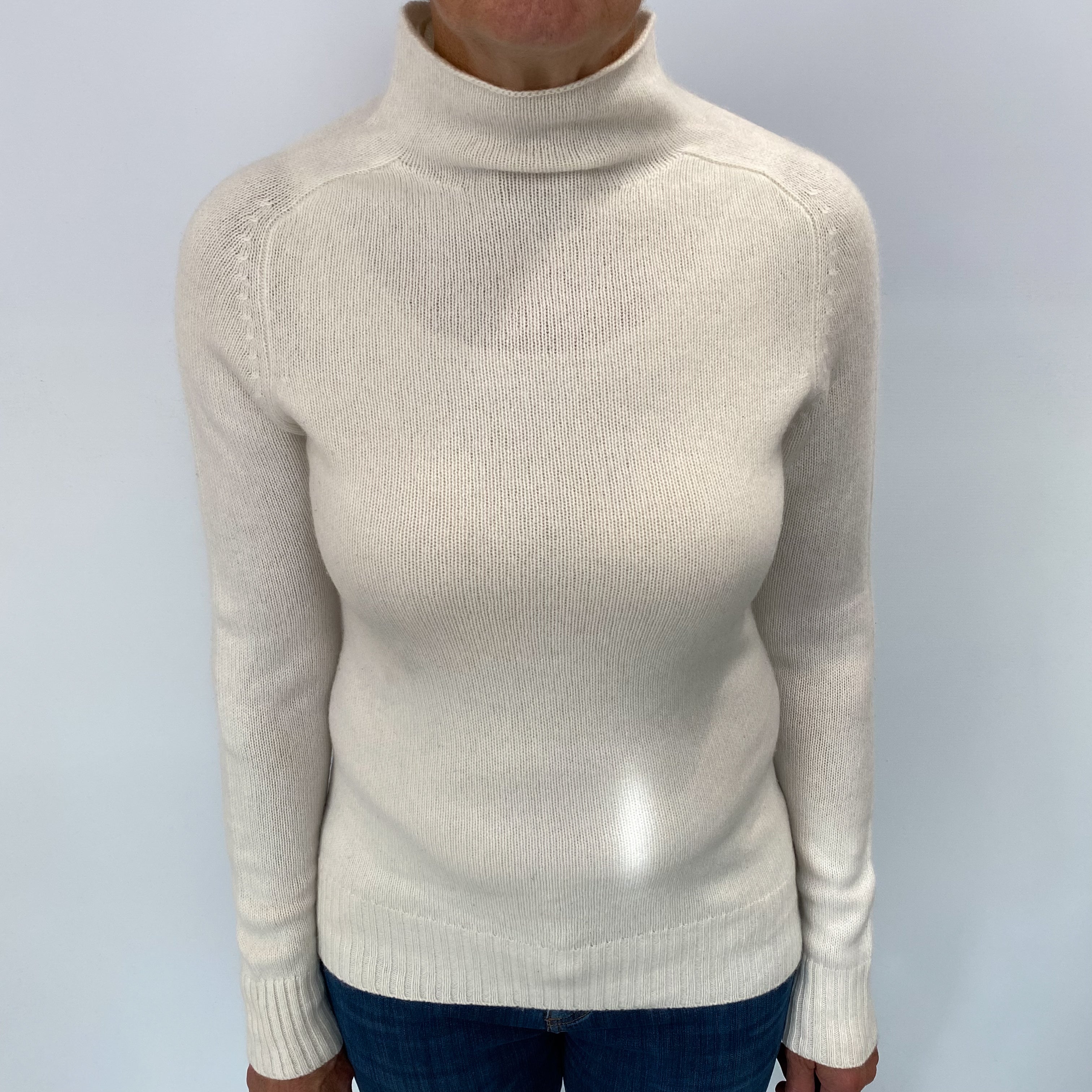 Ivory White Cashmere Turtle Neck Jumper Medium