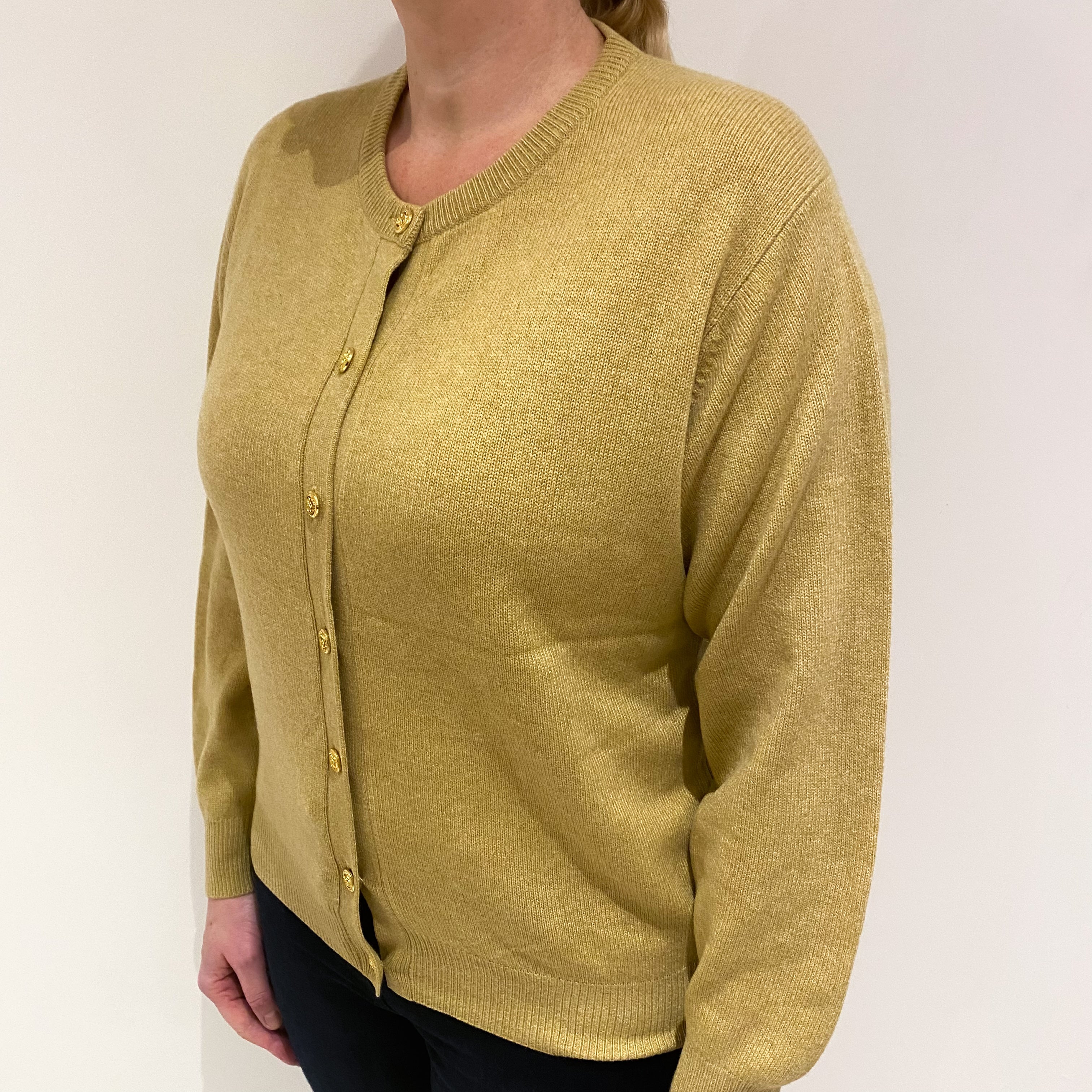 Vintage Flaxen Yellow Cashmere Crew Cardigan Large