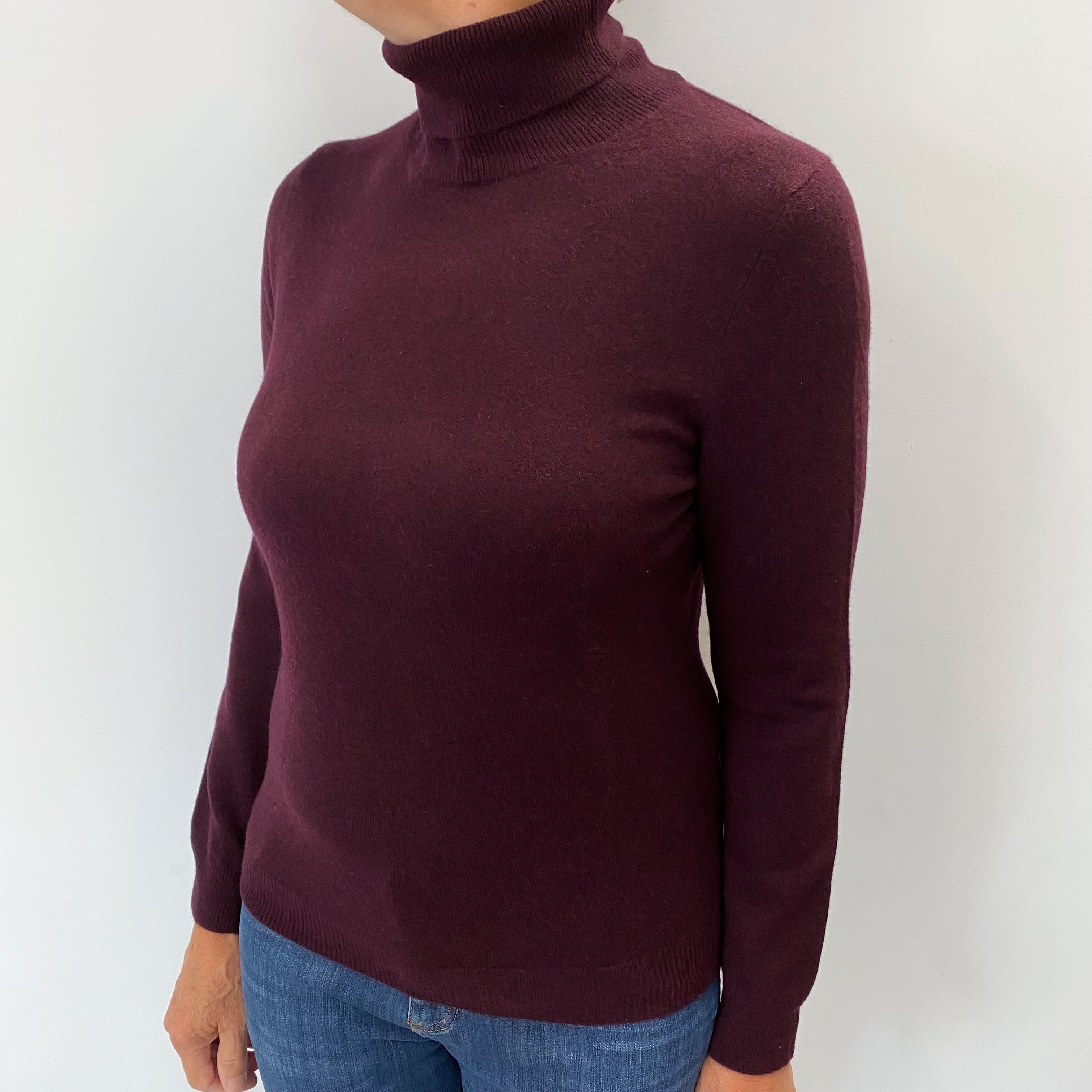 Brand New Deep Purple Marl Cashmere Polo Neck Jumper Medium