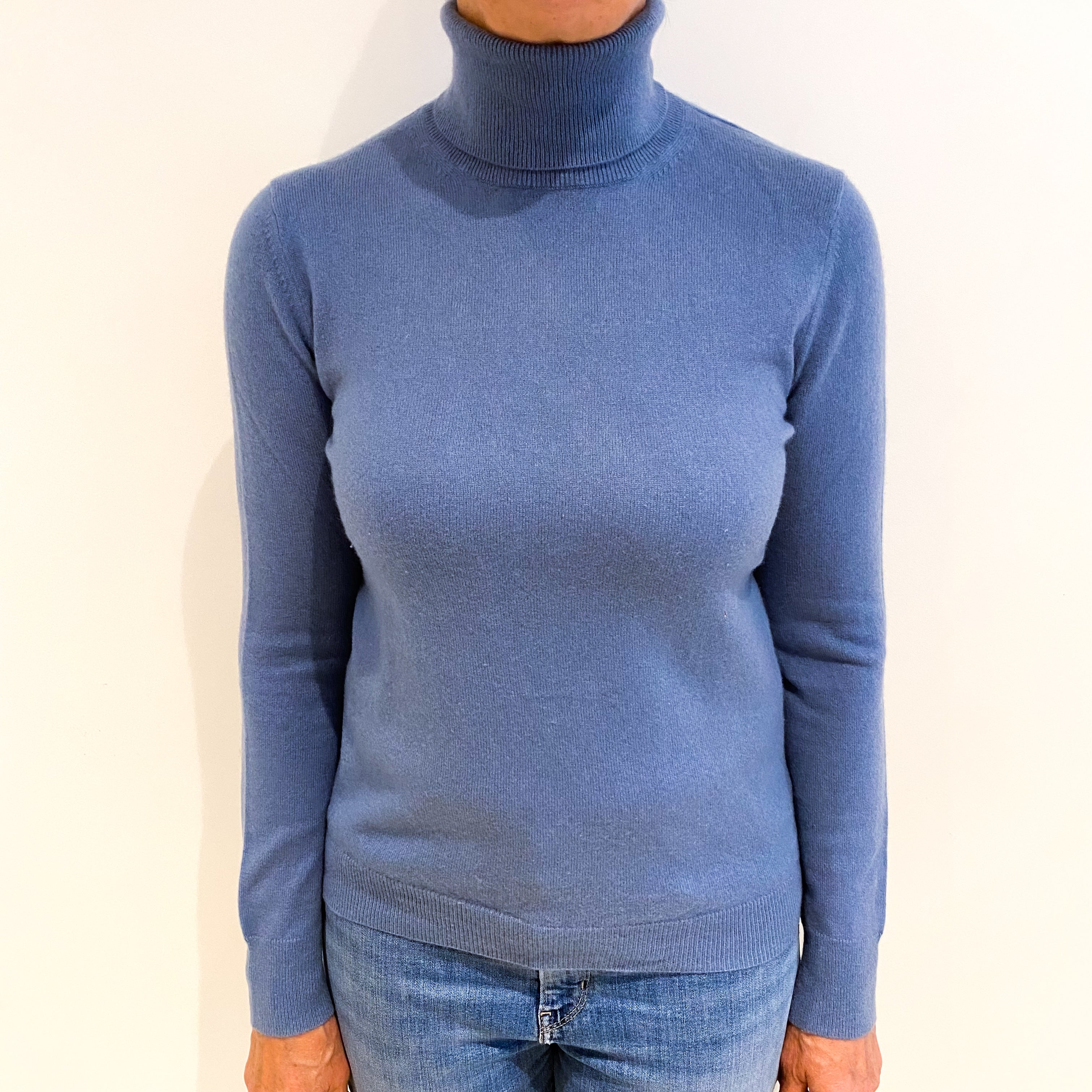 Denim Blue Cashmere Polo Neck Jumper Medium